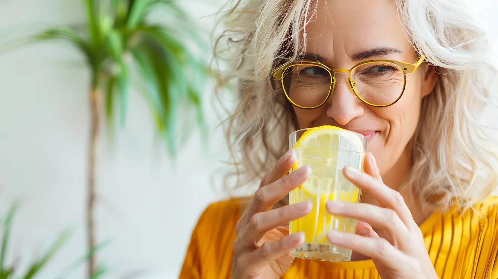 Woman Enjoying Lemon Water at Home — free download from Dotvec