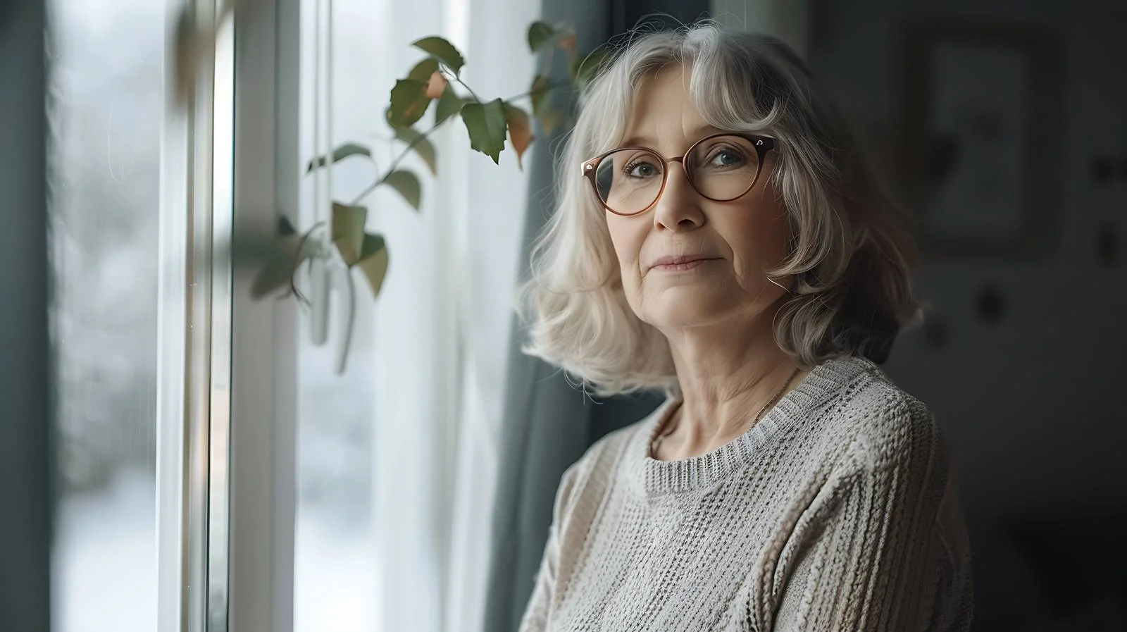 Serene Senior Observing Living Room Window — free download from Dotvec