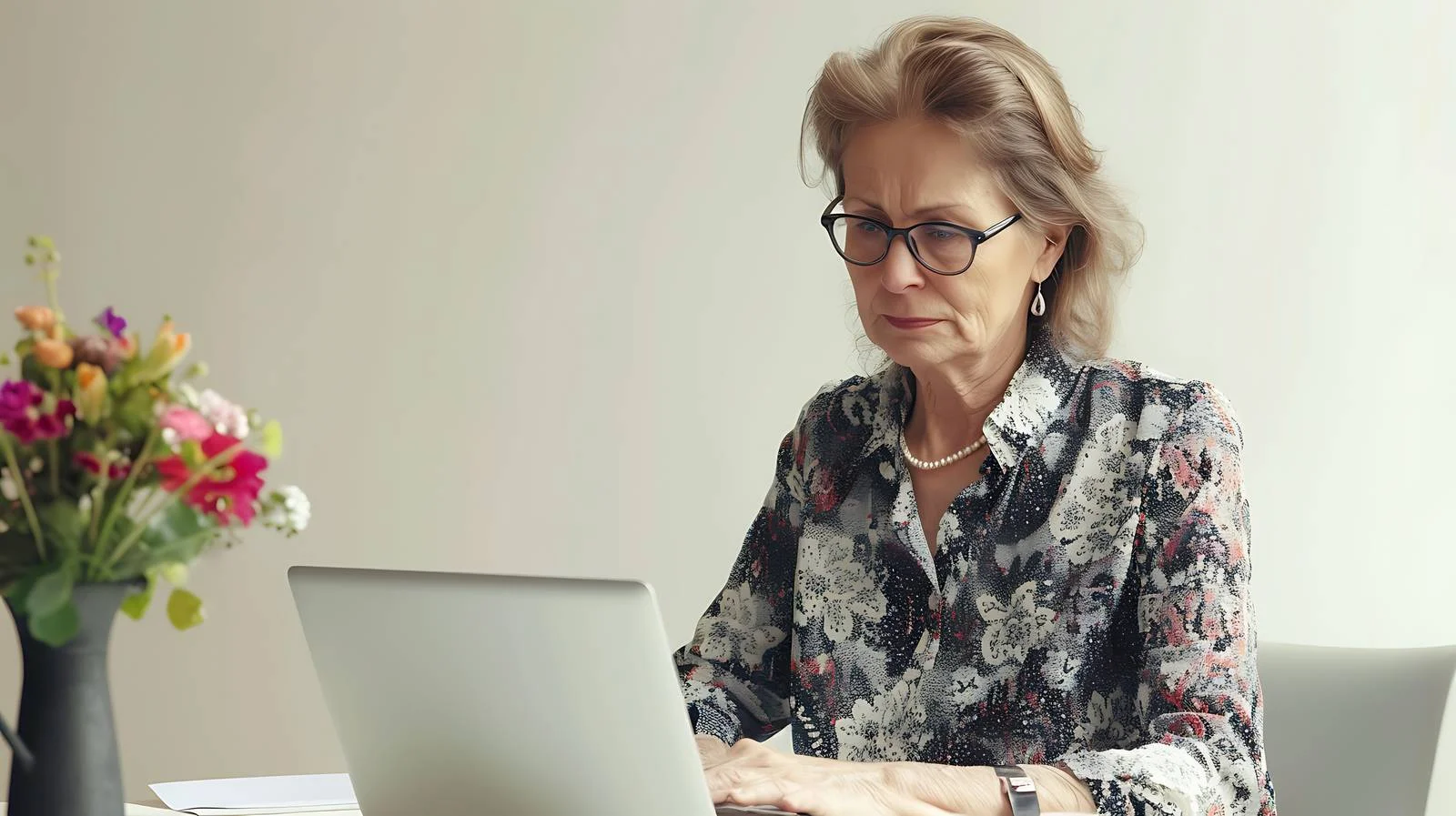 Professional Woman Working Laptop at Table — free download from Dotvec