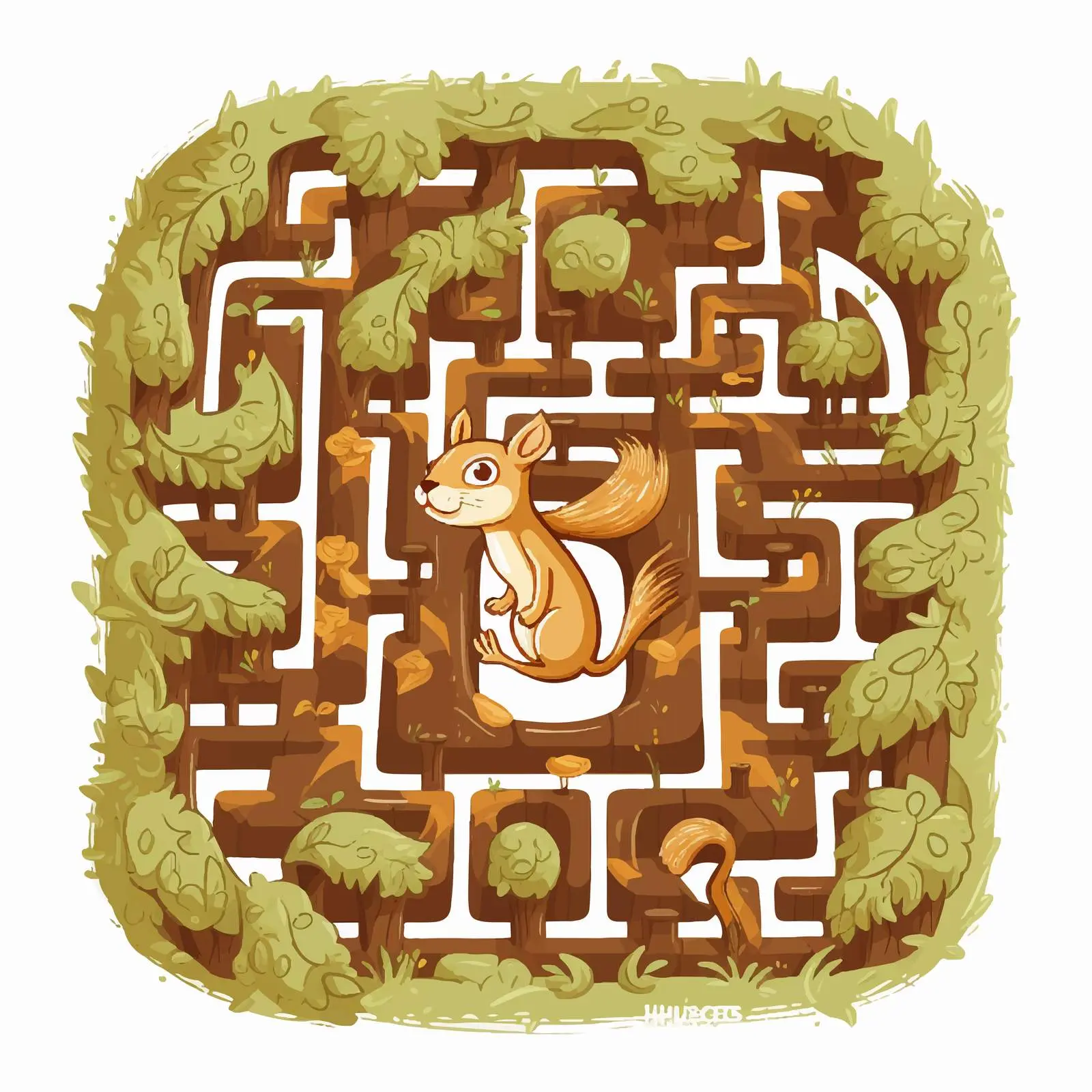 Squirrel Maze Design with Nuts Illustration – free forest life image from Dotvec
