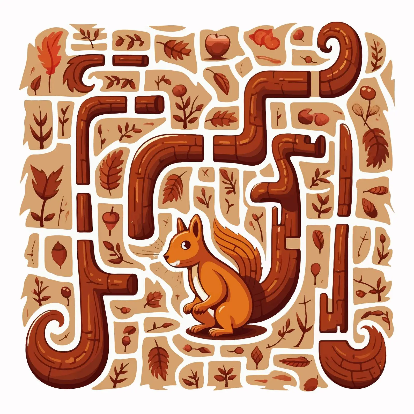 Squirrel Maze Design with Nuts Illustration — free download from Dotvec
