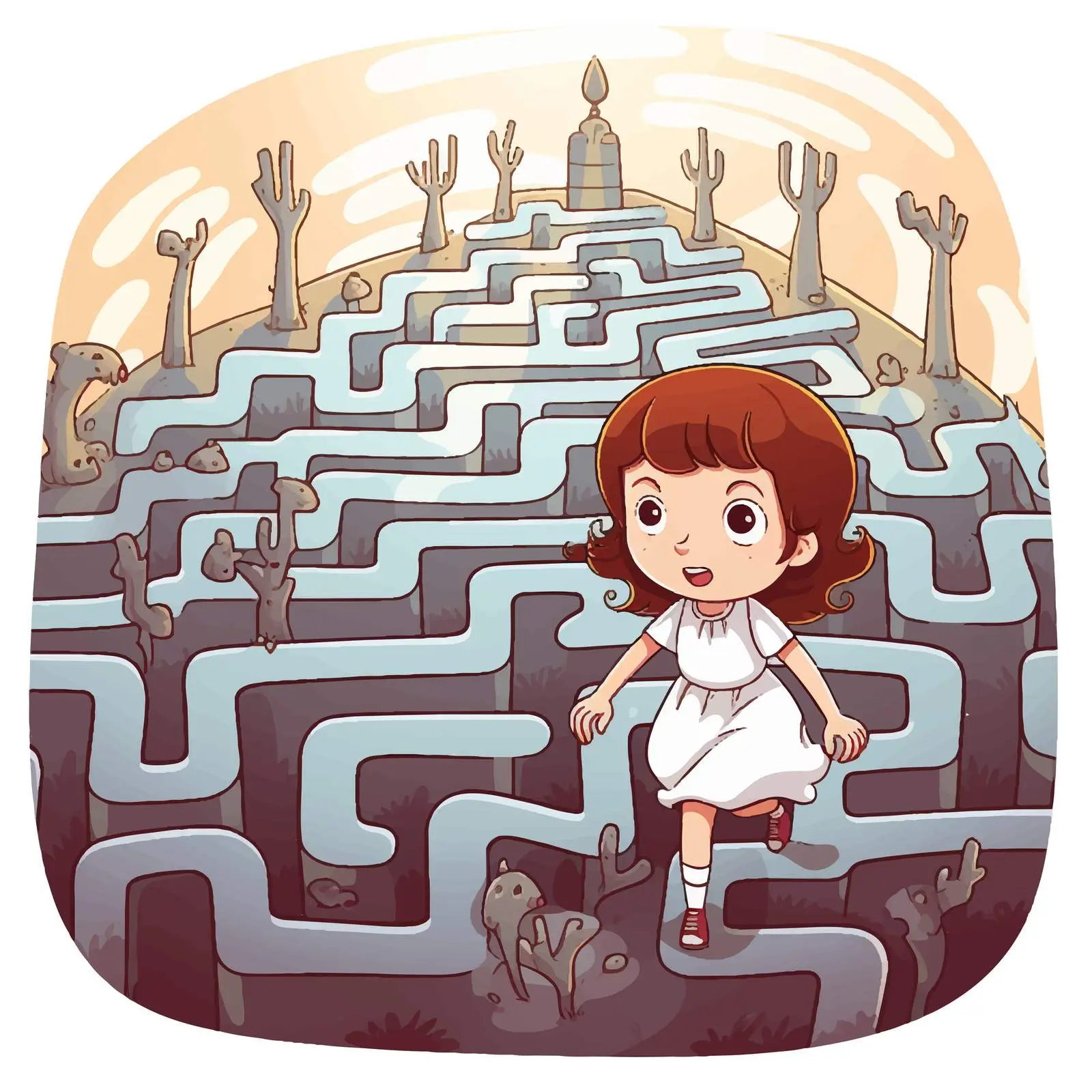 Maze Game Ghost Girl Gravestone Illustration — free download from Dotvec