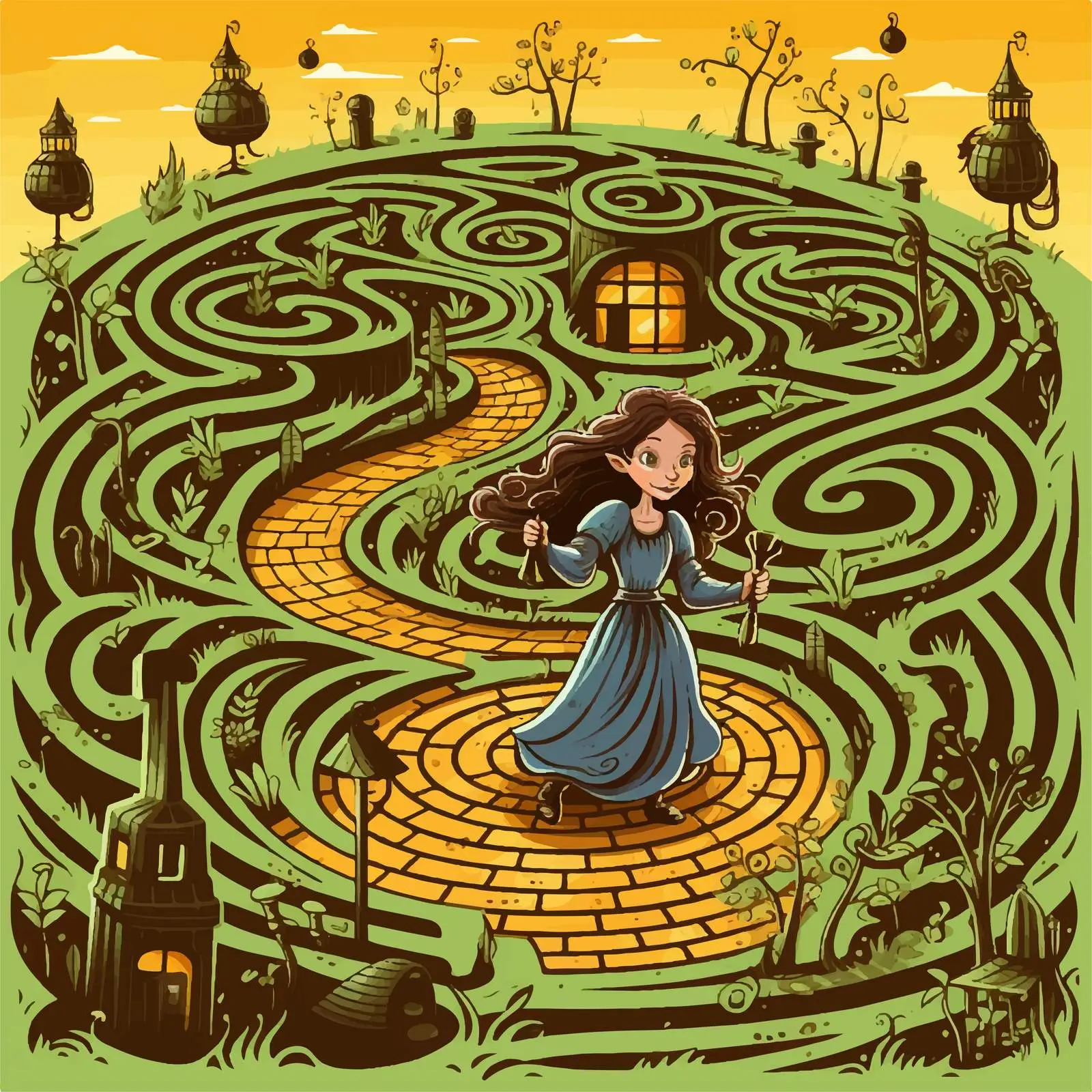Maze Game Finding Witch's Potion Path Illustration — free download from Dotvec