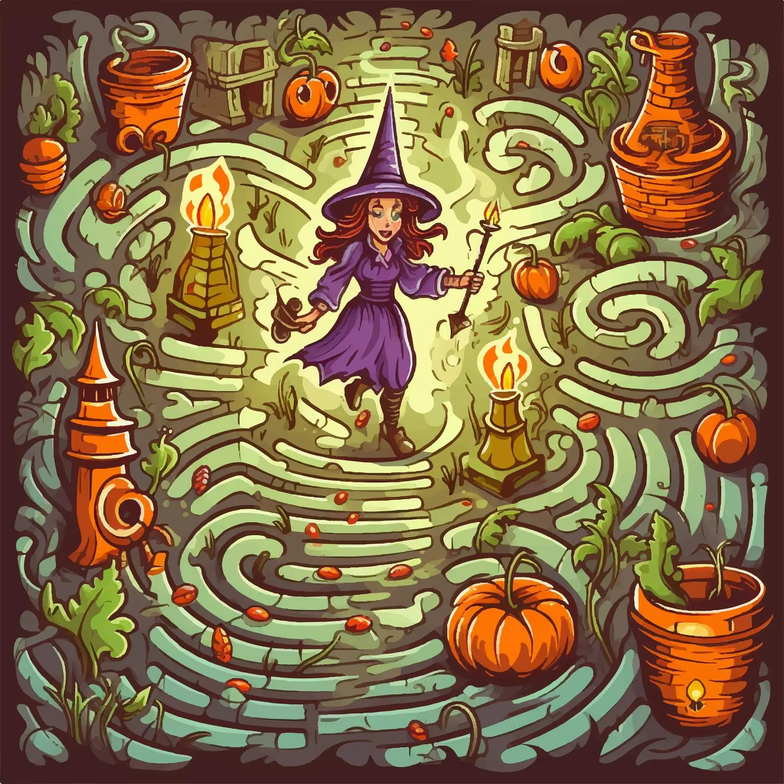 Maze Game Finding Witch's Potion Path Illustration — free download from Dotvec