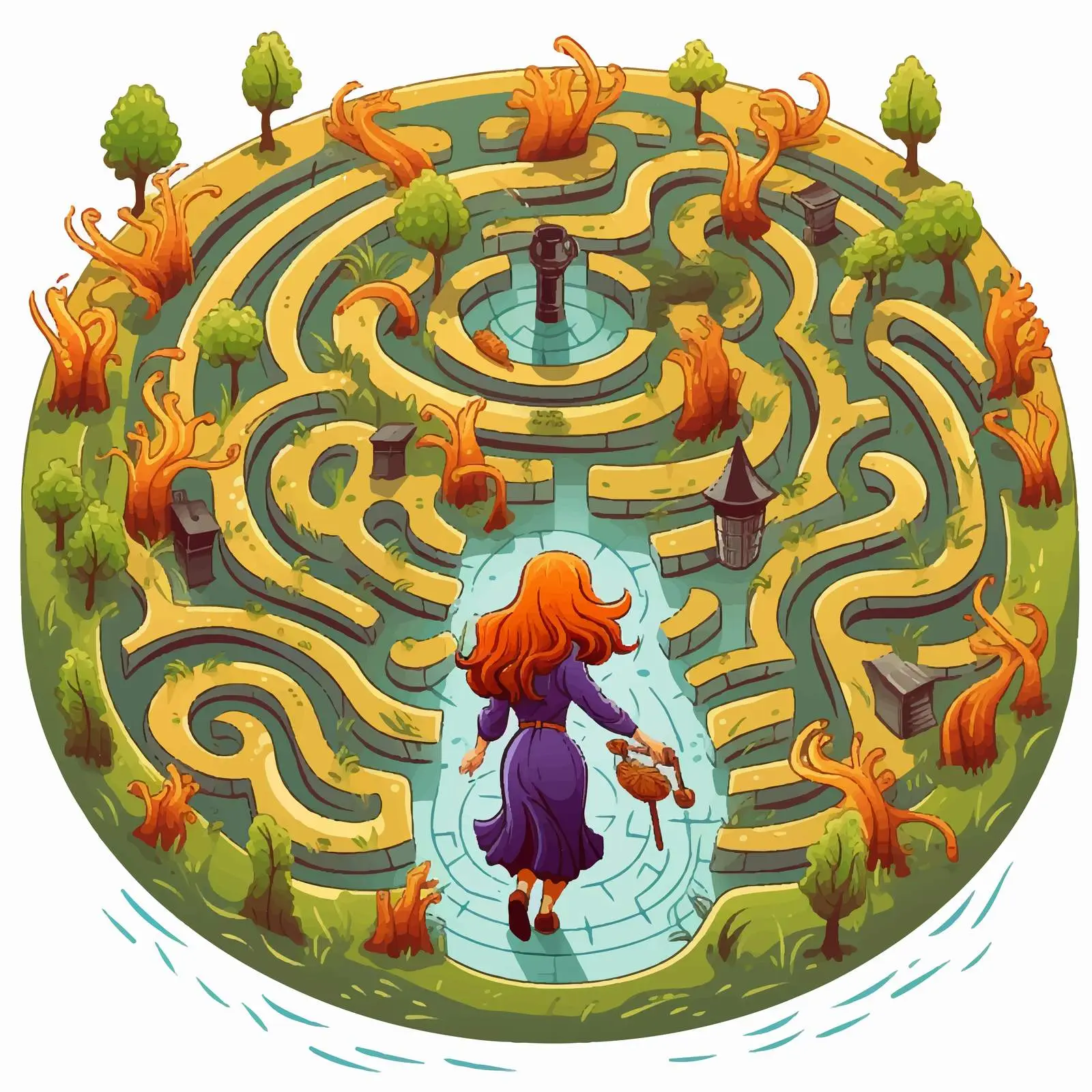 Maze Game Witch Potion Illustration — free download from Dotvec