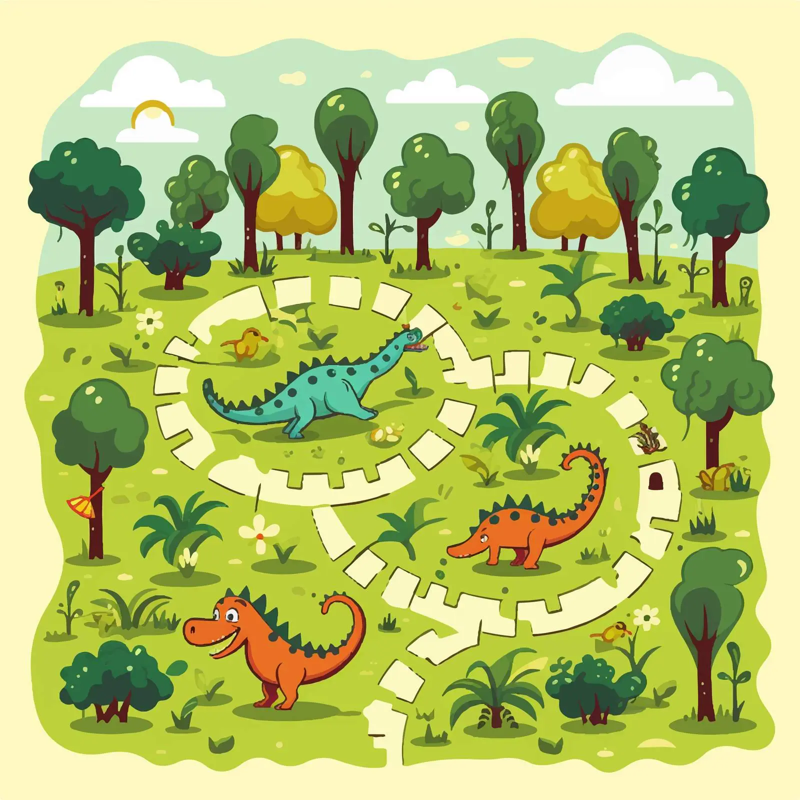 Dinosaur-Themed Maze Game Template for Toddlers — free download from Dotvec
