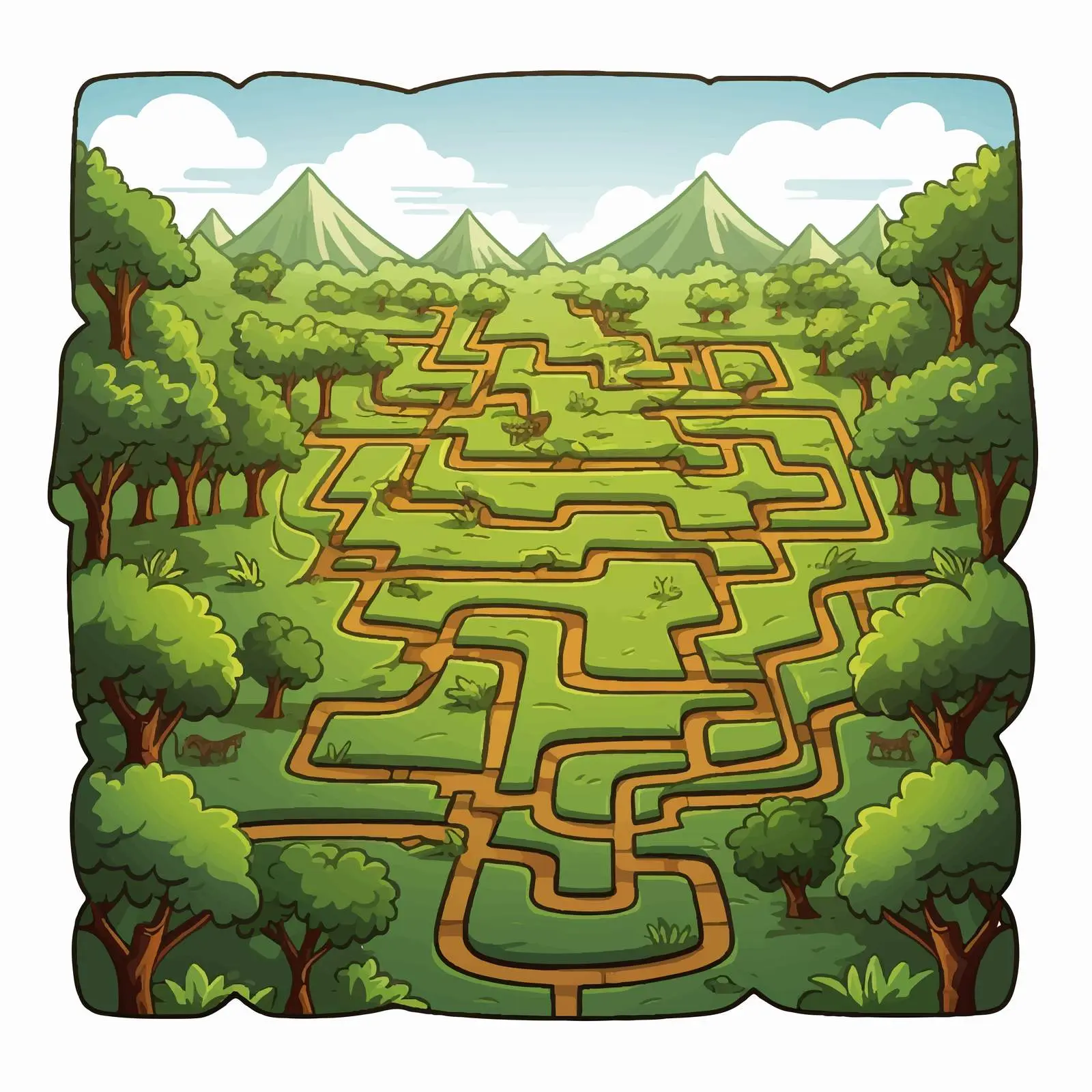 Cartoon Nature View Maze Game Template – free fun visuals image from Dotvec