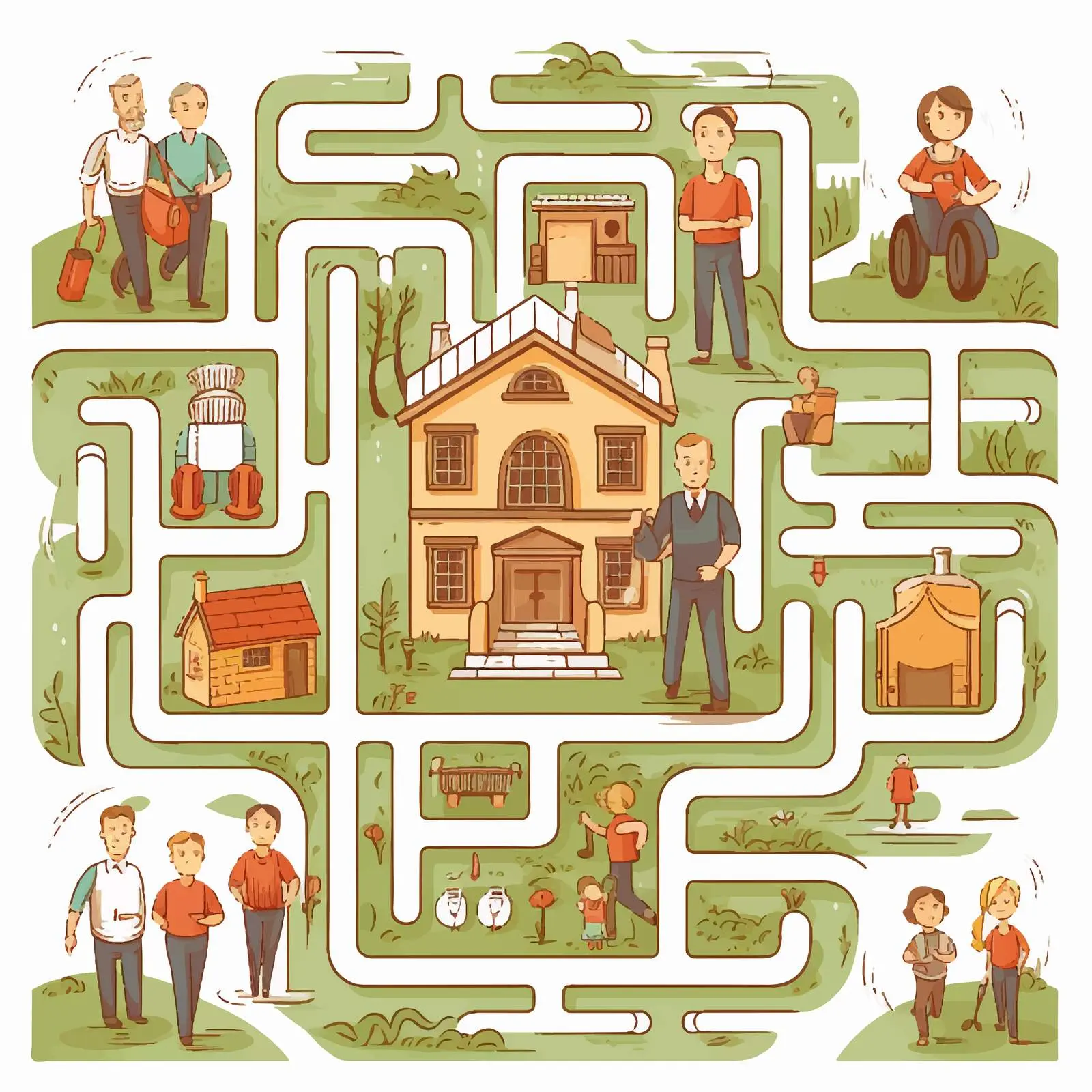 Maze Game Family Fun House Illustration — free download from Dotvec