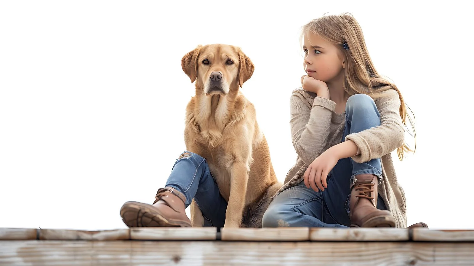 Girl with Dog on Wooden Stairs — free download from Dotvec