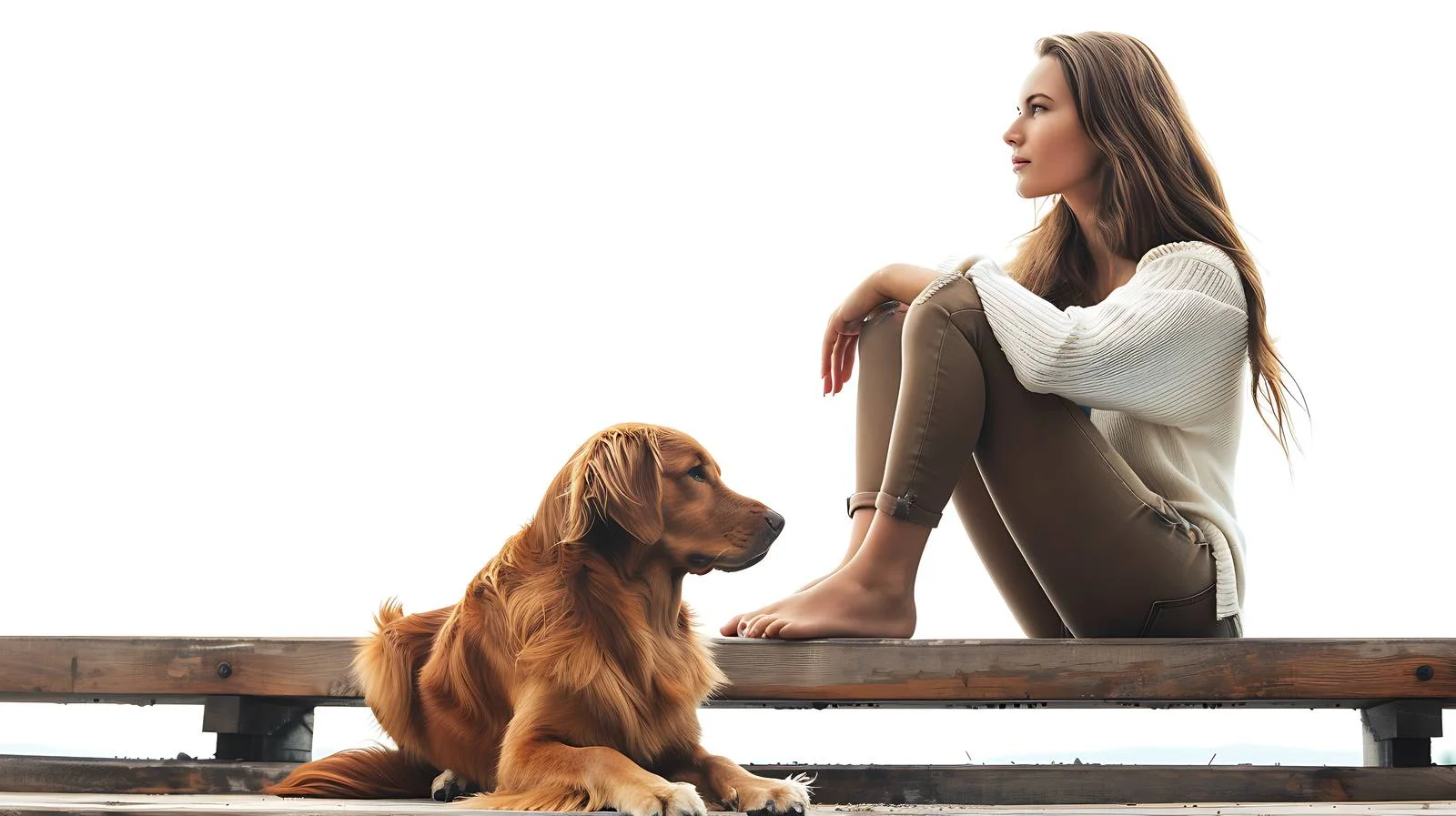 Girl with Dog on Wooden Stairs — free download from Dotvec
