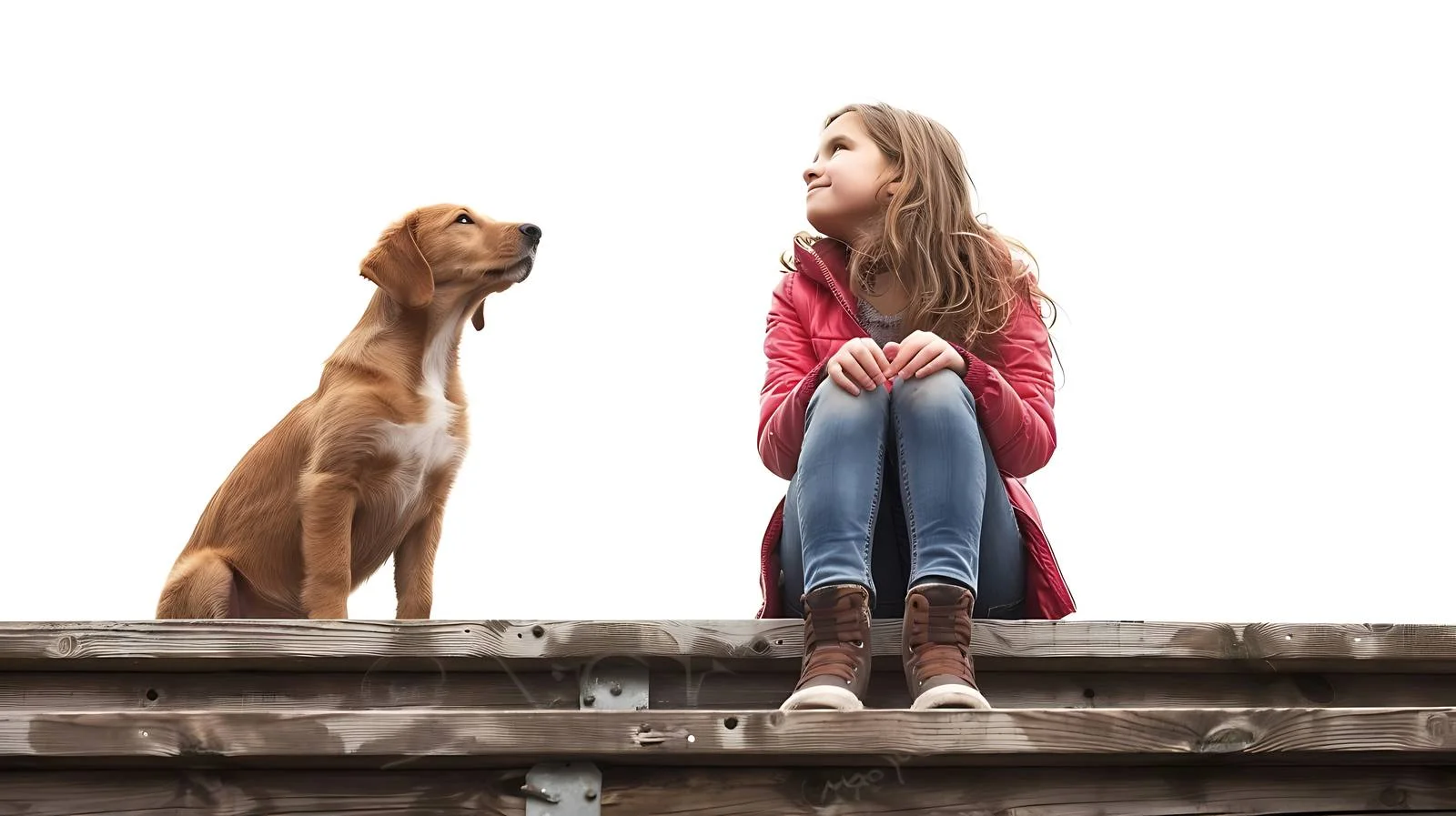 Girl with Dog on Wooden Stairs — free download from Dotvec