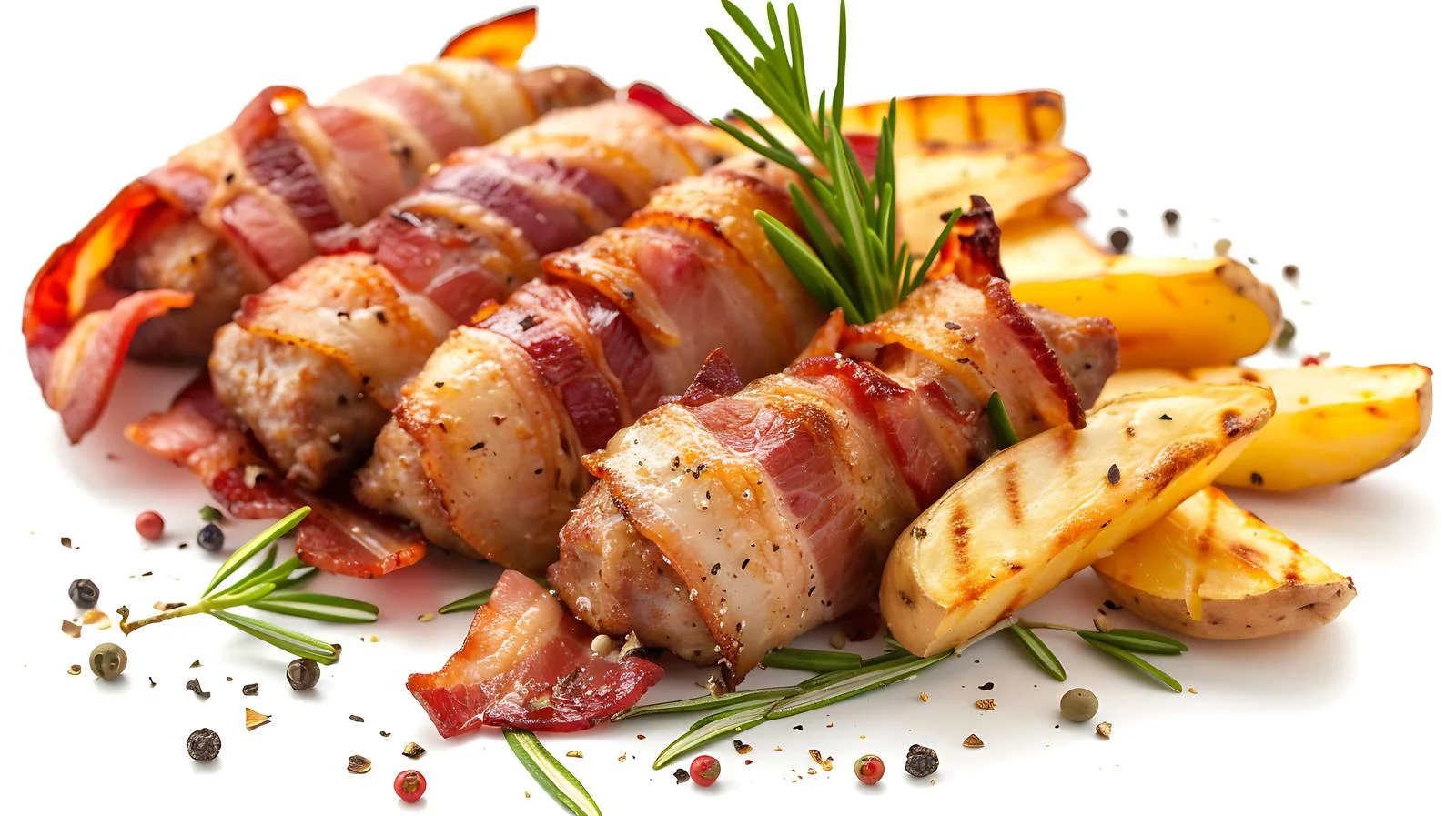 Succulent bacon-wrapped meat chunks with potatoes — free download from Dotvec