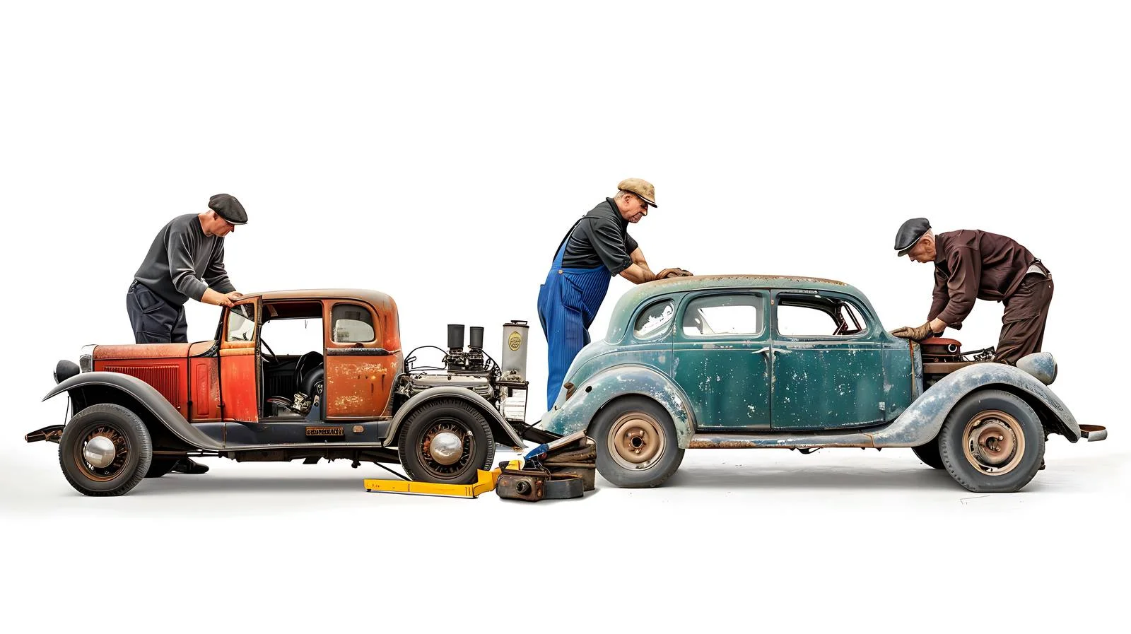 Vintage Car Restoration Workshop Isolated Scene — free download from Dotvec