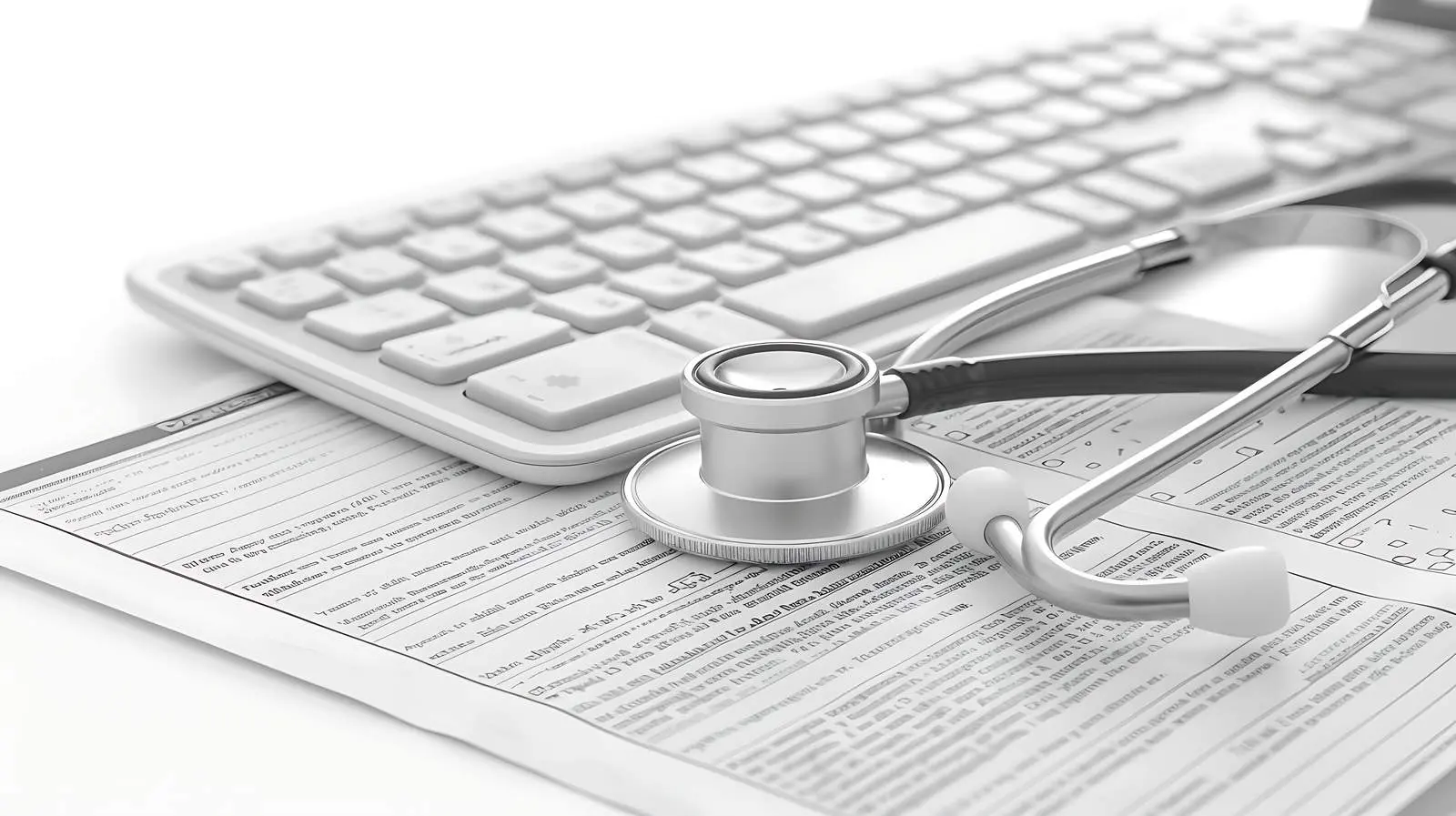 Stethoscope on Keyboard with Coffee Cup – free health and wellness image from Dotvec