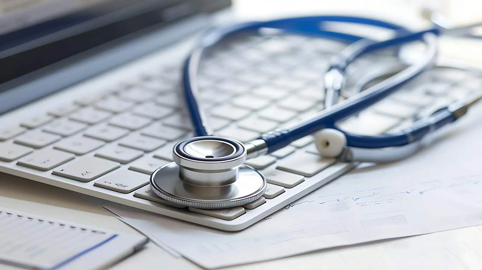 Stethoscope on Keyboard with Coffee Cup — free download from Dotvec