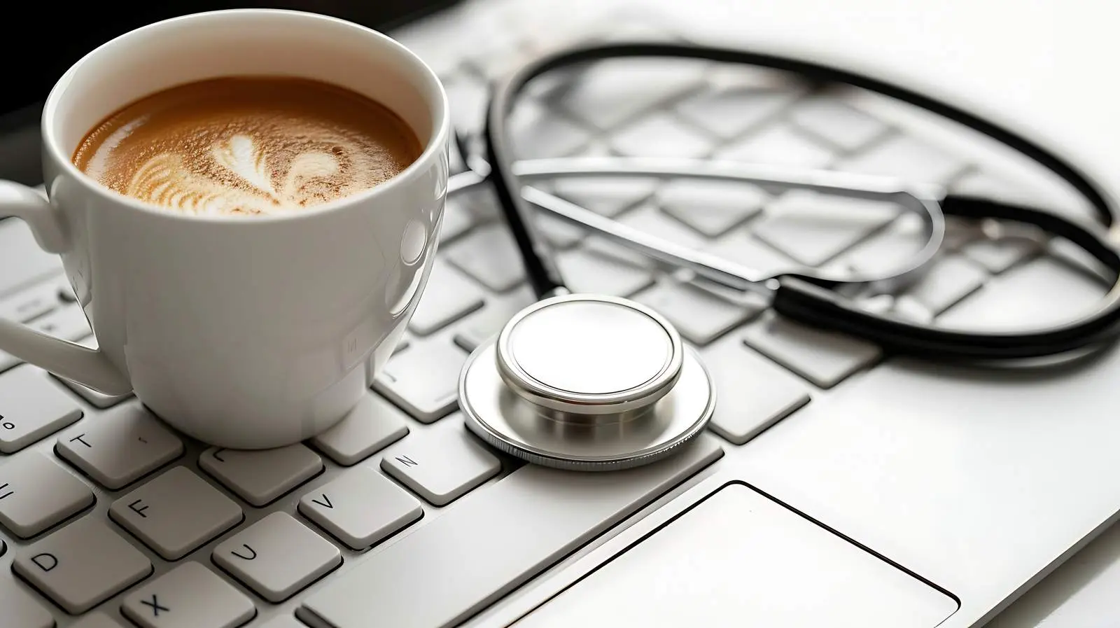 Stethoscope on Keyboard with Coffee Cup — free download from Dotvec