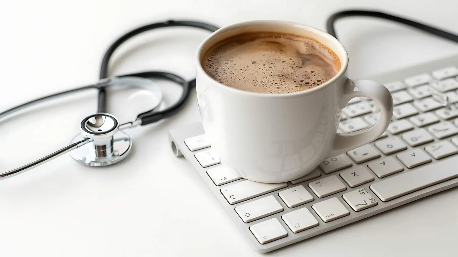 Stethoscope on Keyboard with Coffee Cup — free download from Dotvec