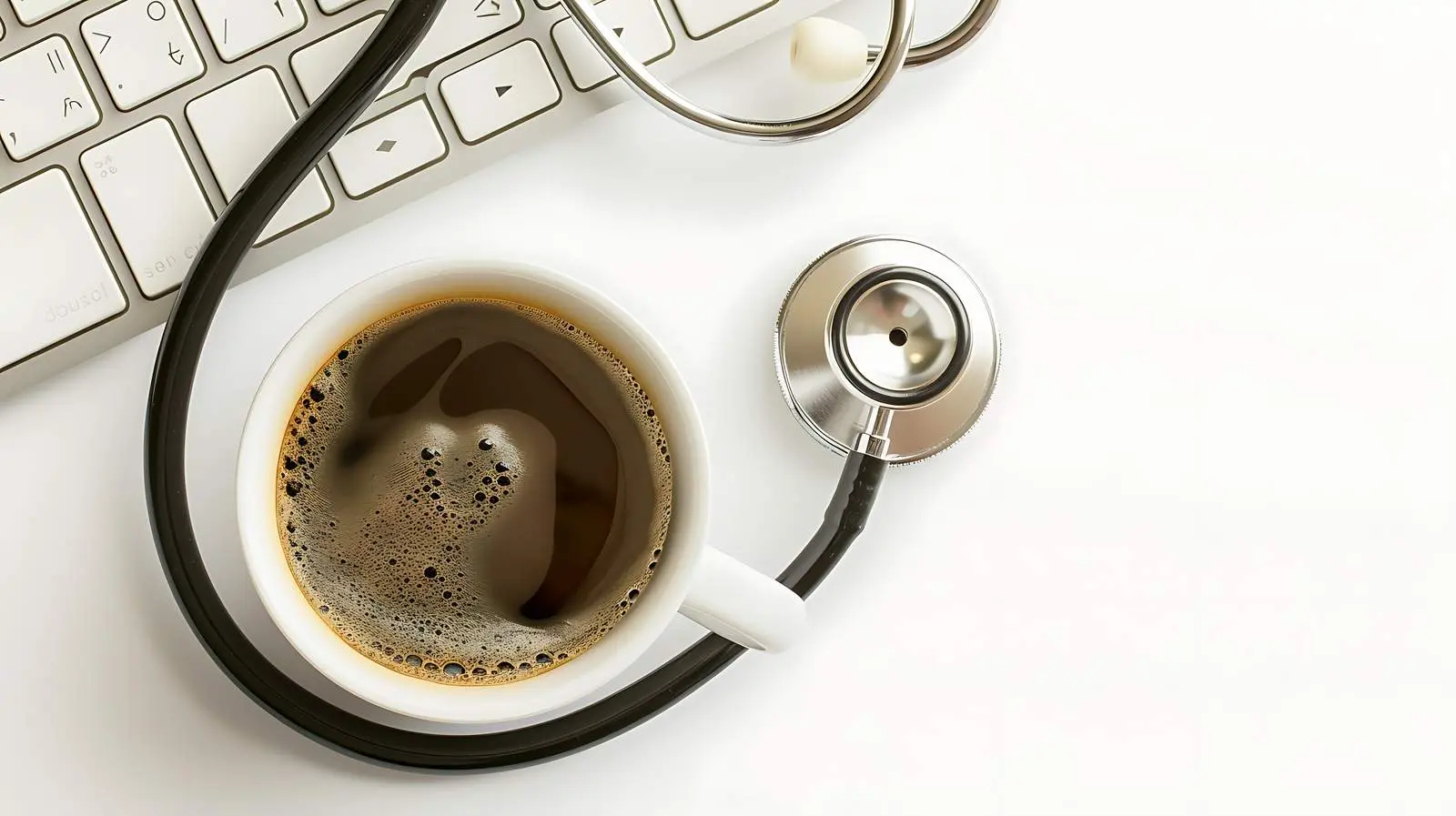 Medical Stethoscope on Keyboard with Coffee Cup — free download from Dotvec