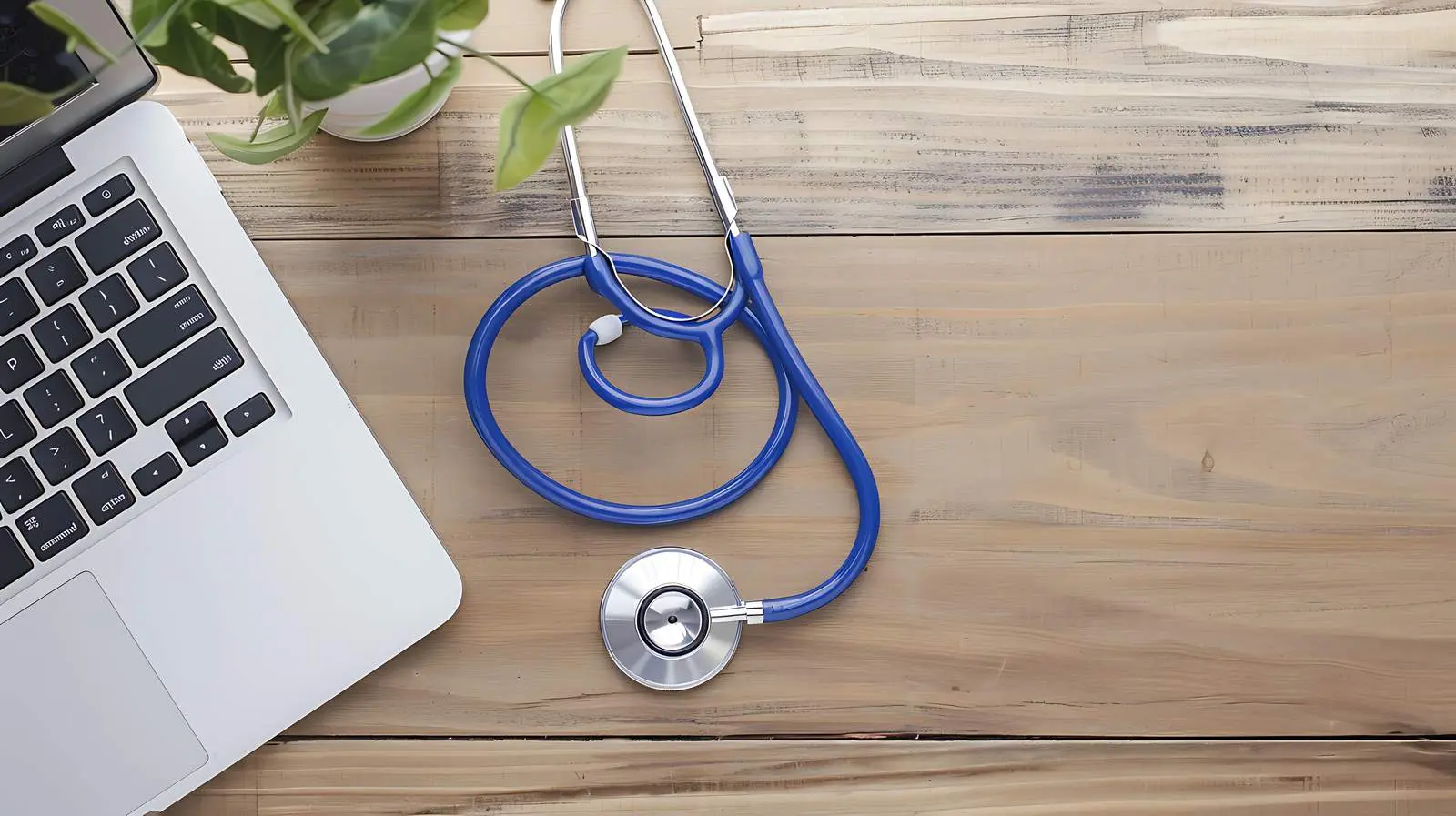 Stethoscope and Laptop on Wooden Table — free download from Dotvec