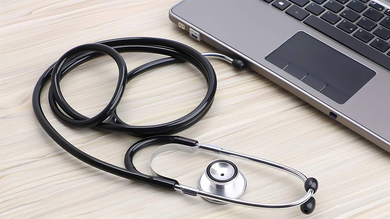 Stethoscope and Laptop on Wooden Table – free medical training image from Dotvec