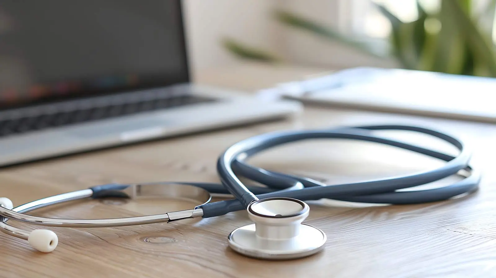 Stethoscope and Laptop on Wooden Table – free caring image from Dotvec