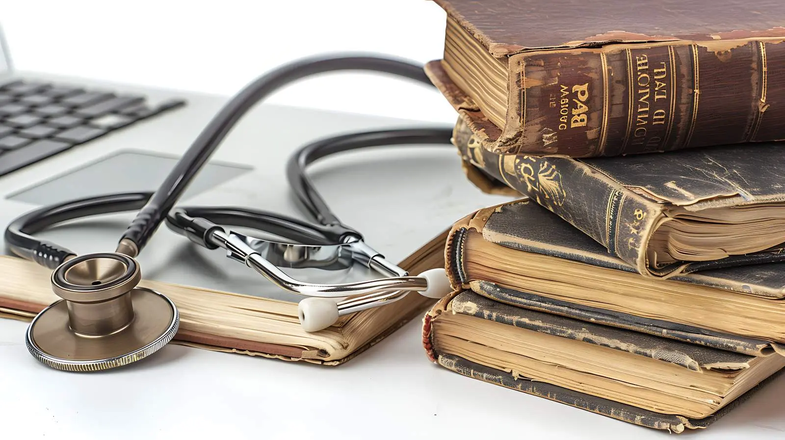 Stethoscope, Laptop, and Books on Table – free medical resources image from Dotvec