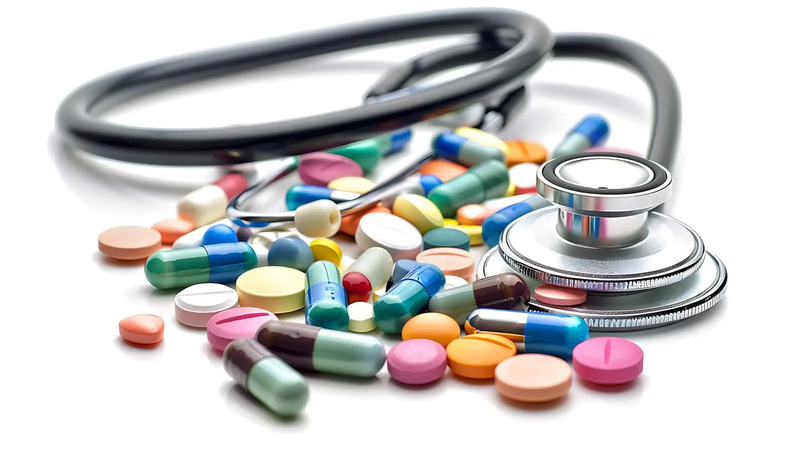 Stethoscope and Pills Isolated on White Background — free download from Dotvec