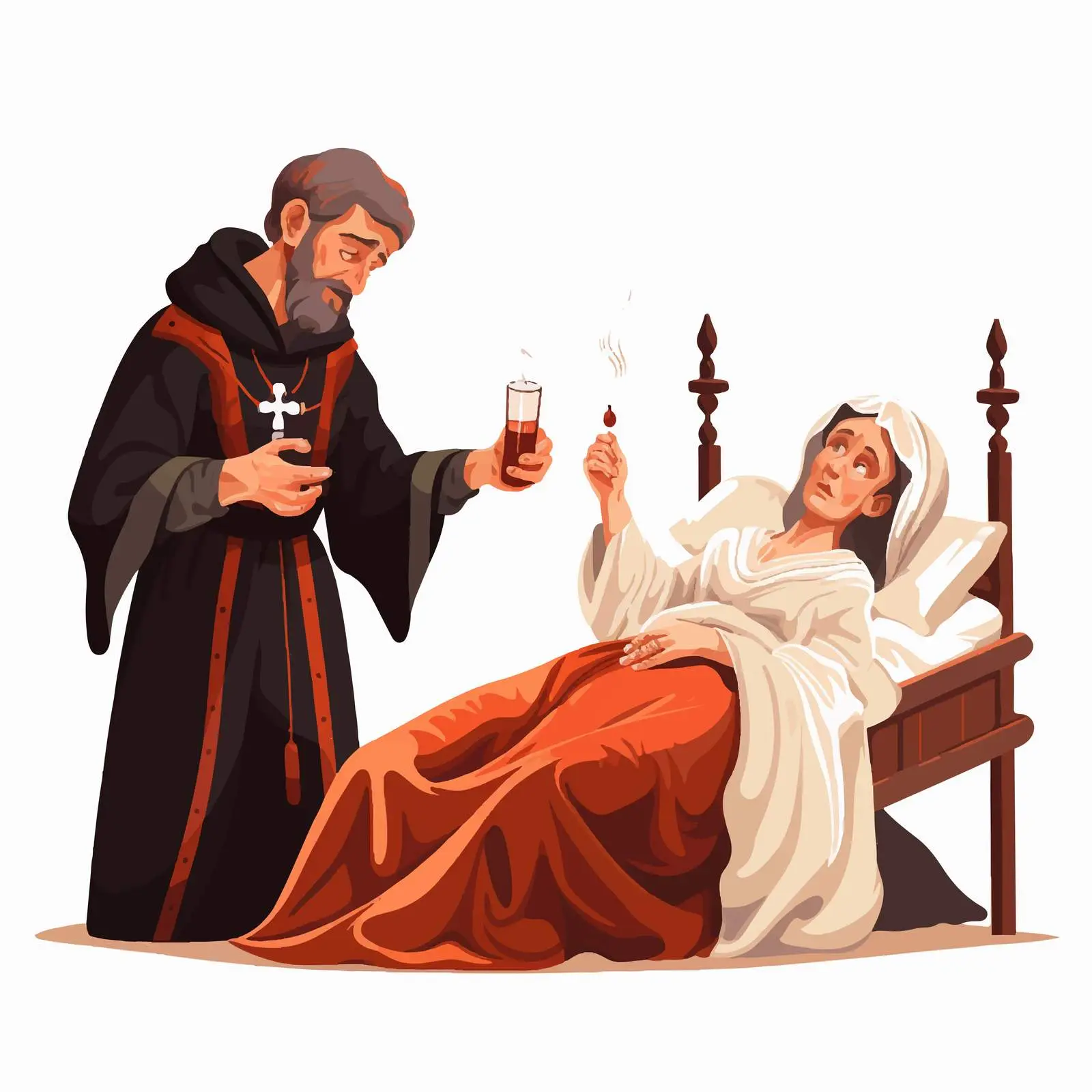 Medieval Doctor in Plague Costume Healing Woman – free historical costume image from Dotvec