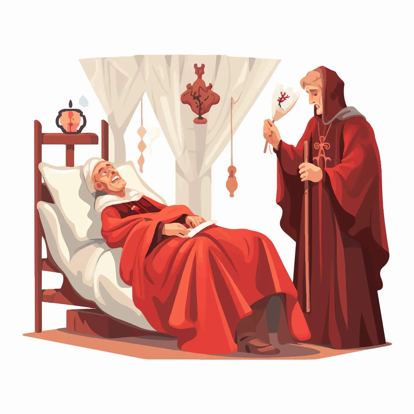 Medieval Doctor Healing Ill Woman in Plague Costume — free download from Dotvec
