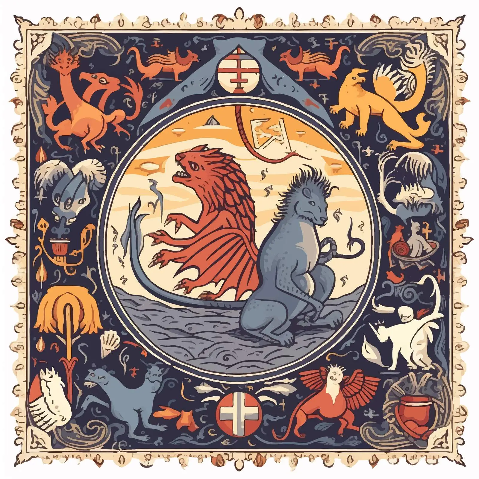 Medieval Fantastic Beasts Artwork in Tapestry – free artistic tape image from Dotvec