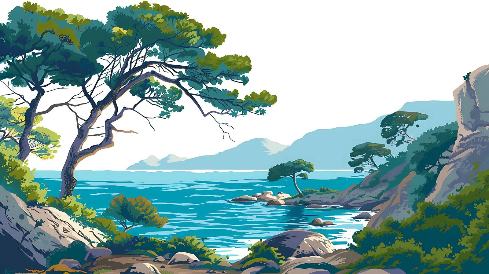 Serene Mediterranean Sea Scene on White Background — free download from Dotvec