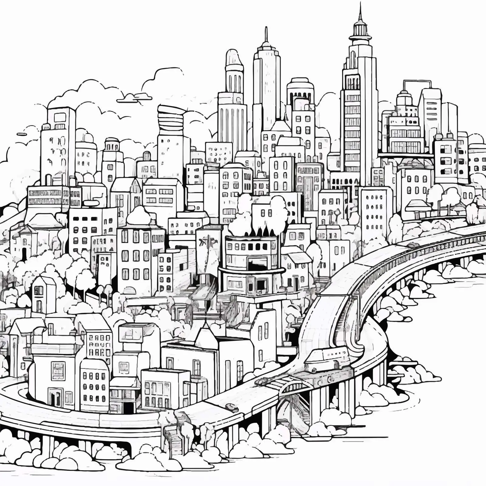 Megalopolis Big City Life Contour Line Art — free download from Dotvec