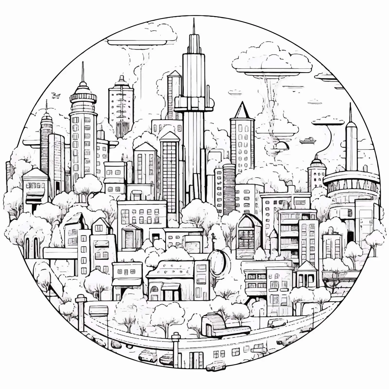 Megalopolis City Life Contour Line Art Illustration — free download from Dotvec