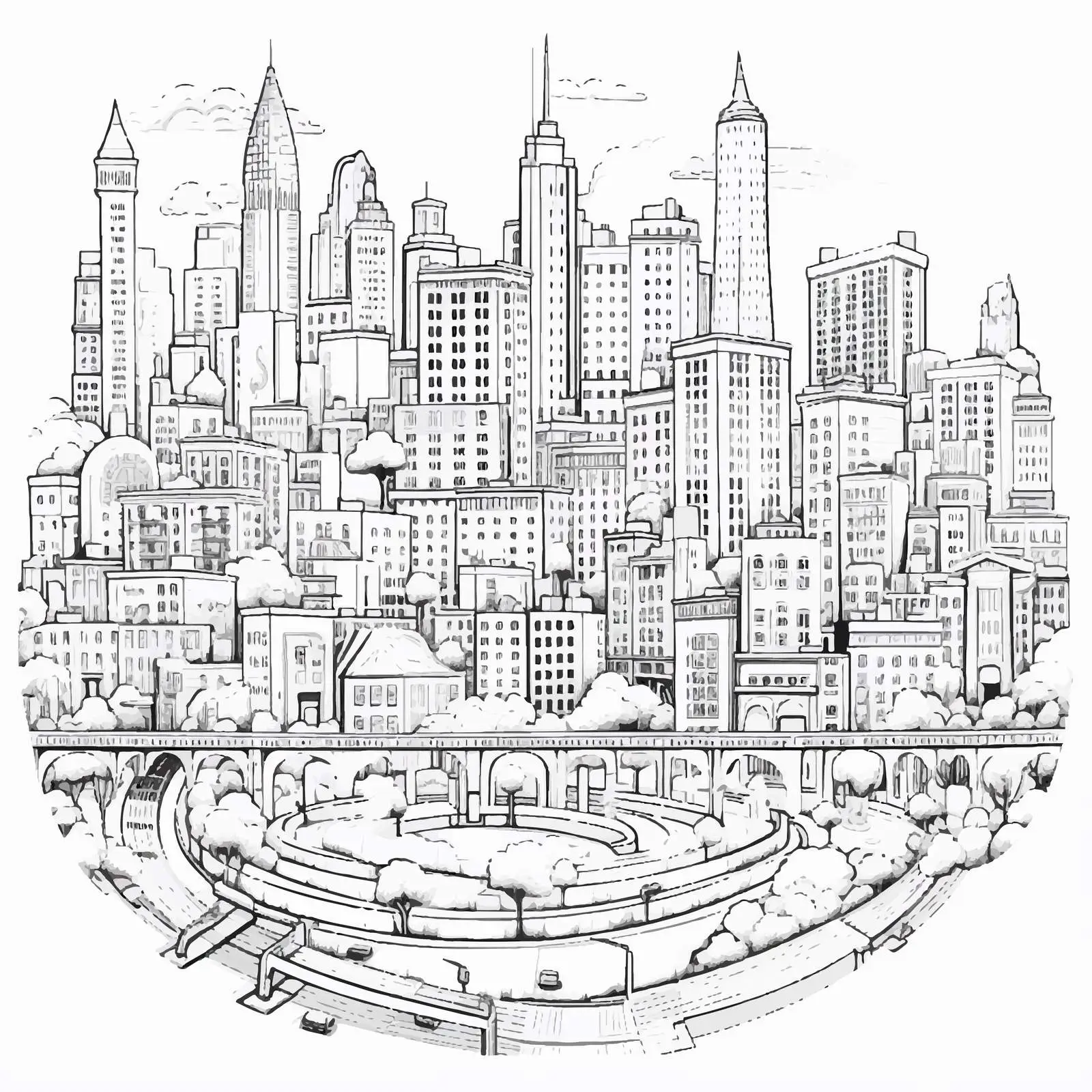 Big City Life Contour Line Art Illustration — free download from Dotvec