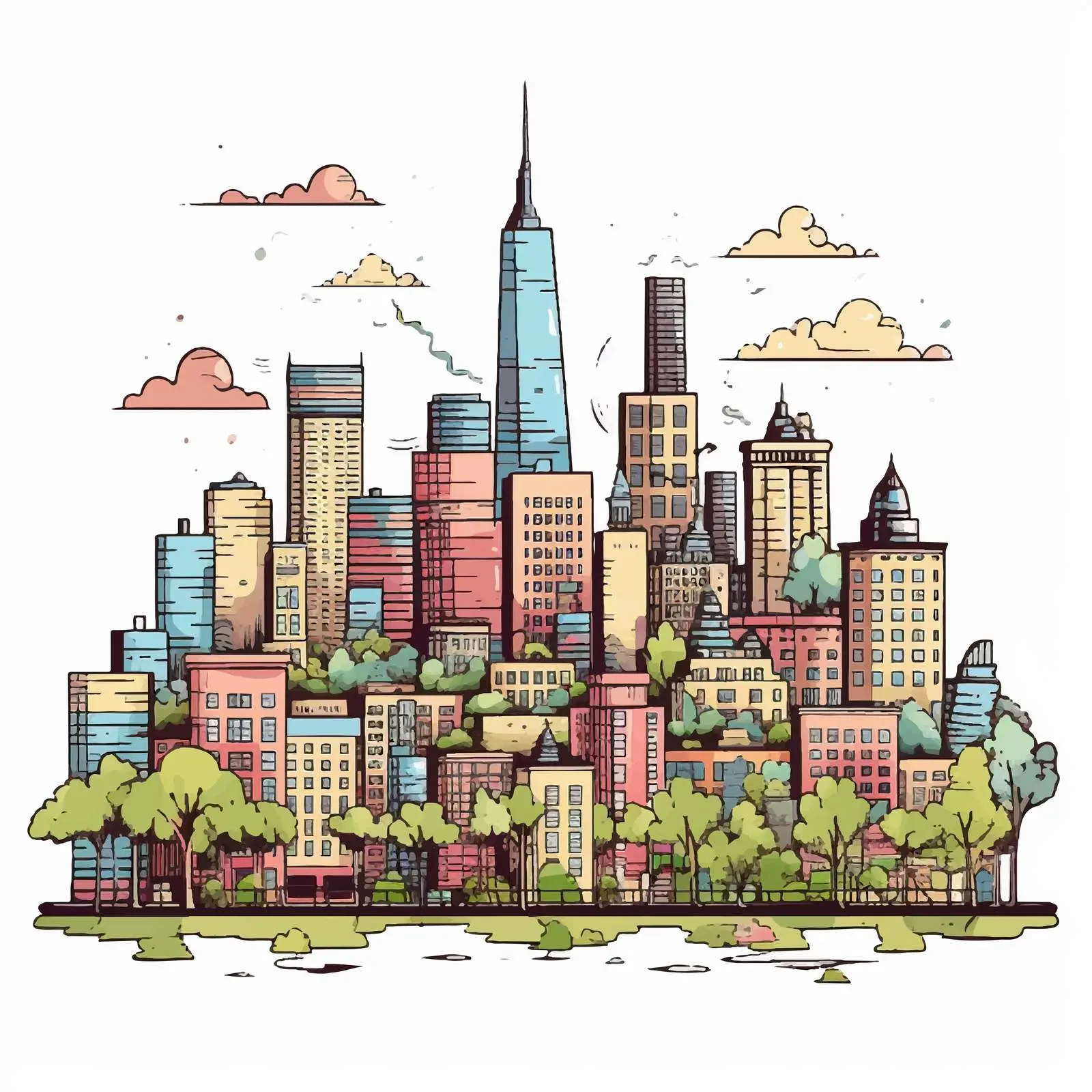 Colorful Hand-Drawn Megalopolis City Streets Illustration — free download from Dotvec