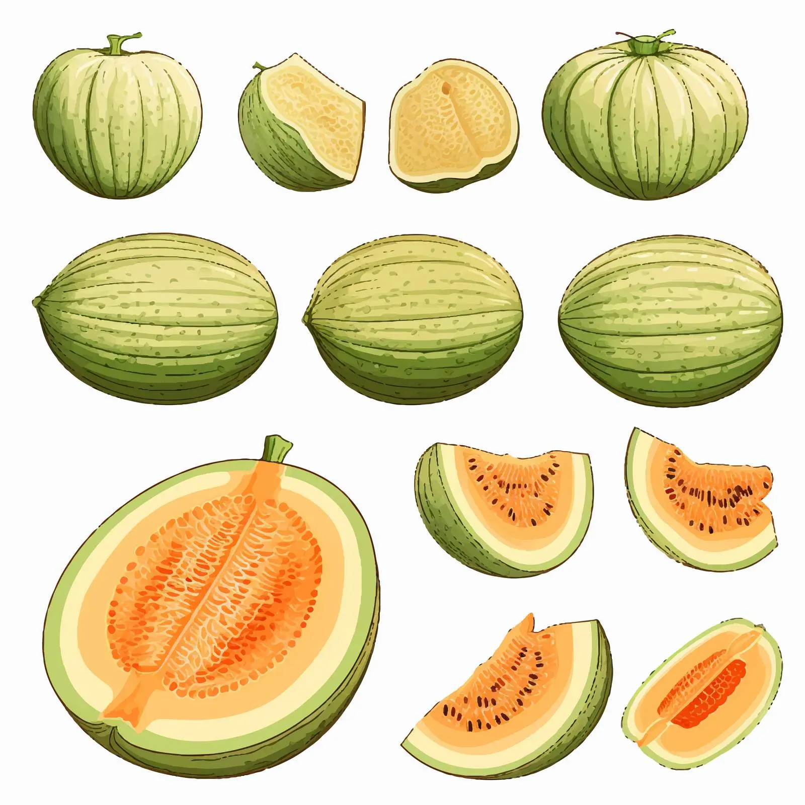 Melon Fruits Vector Illustration on White Background — free download from Dotvec