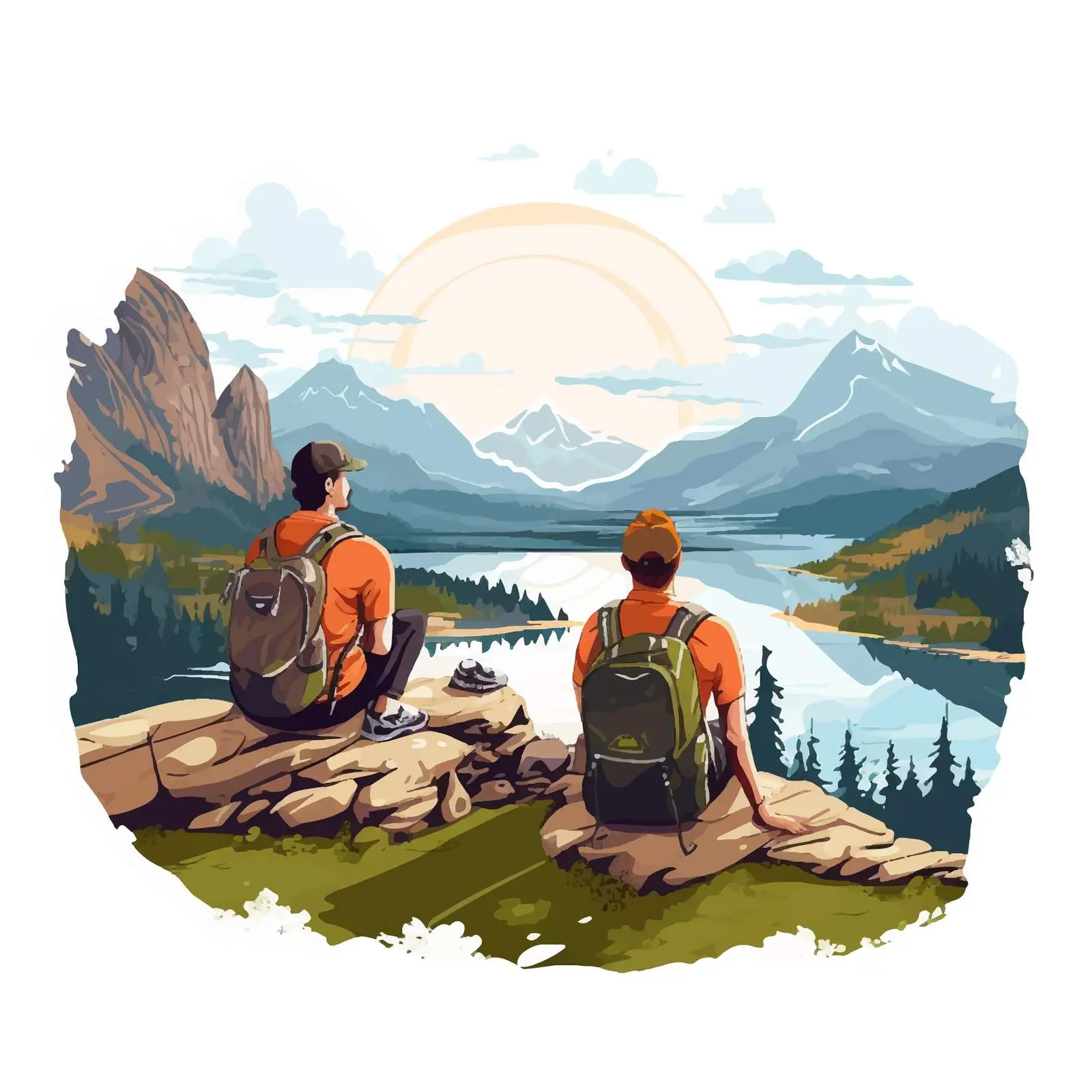 Men Relaxing on Cliff After Hiking Adventure – free rails image from Dotvec