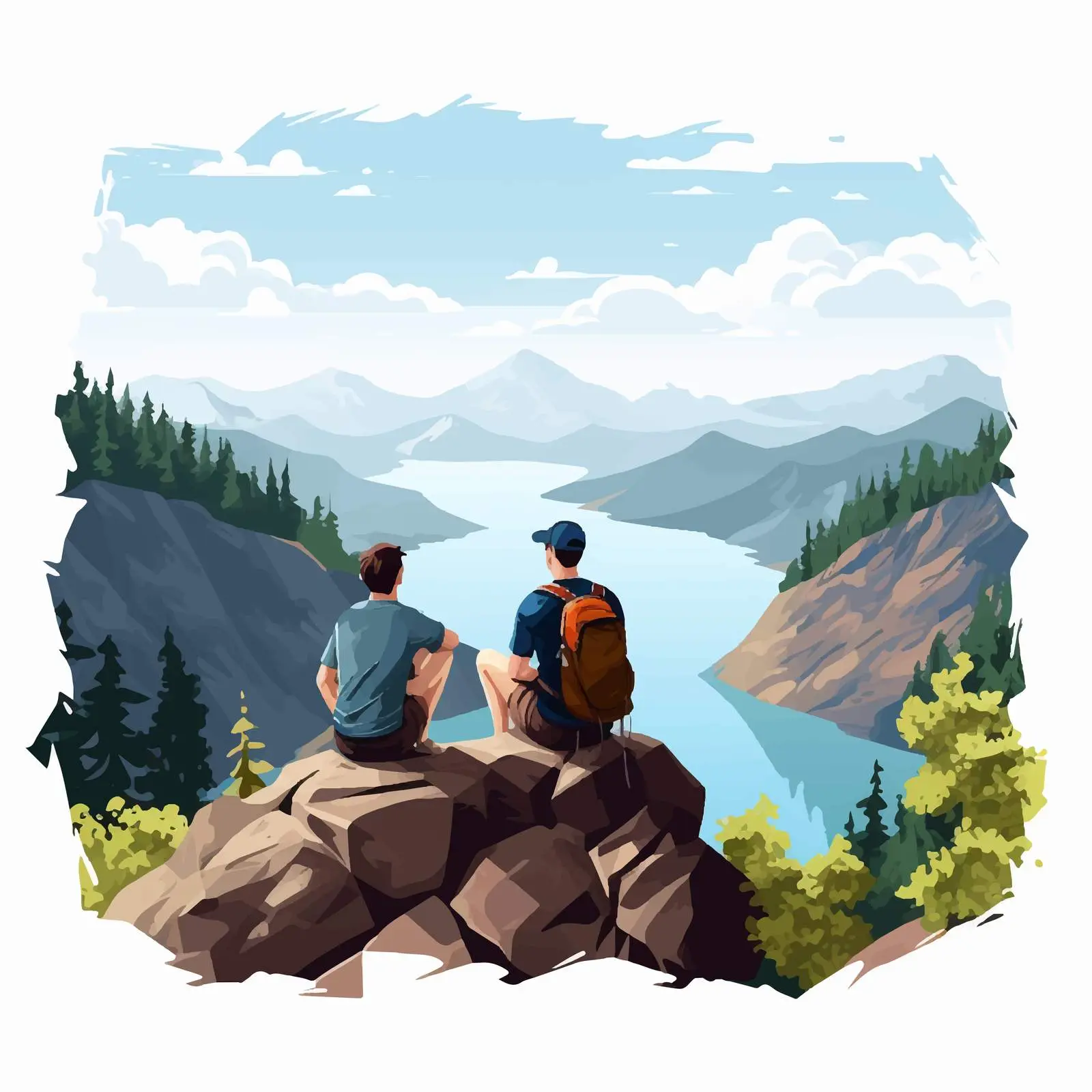 Friends Relaxing on Cliff After Hiking Adventure – free friend group image from Dotvec