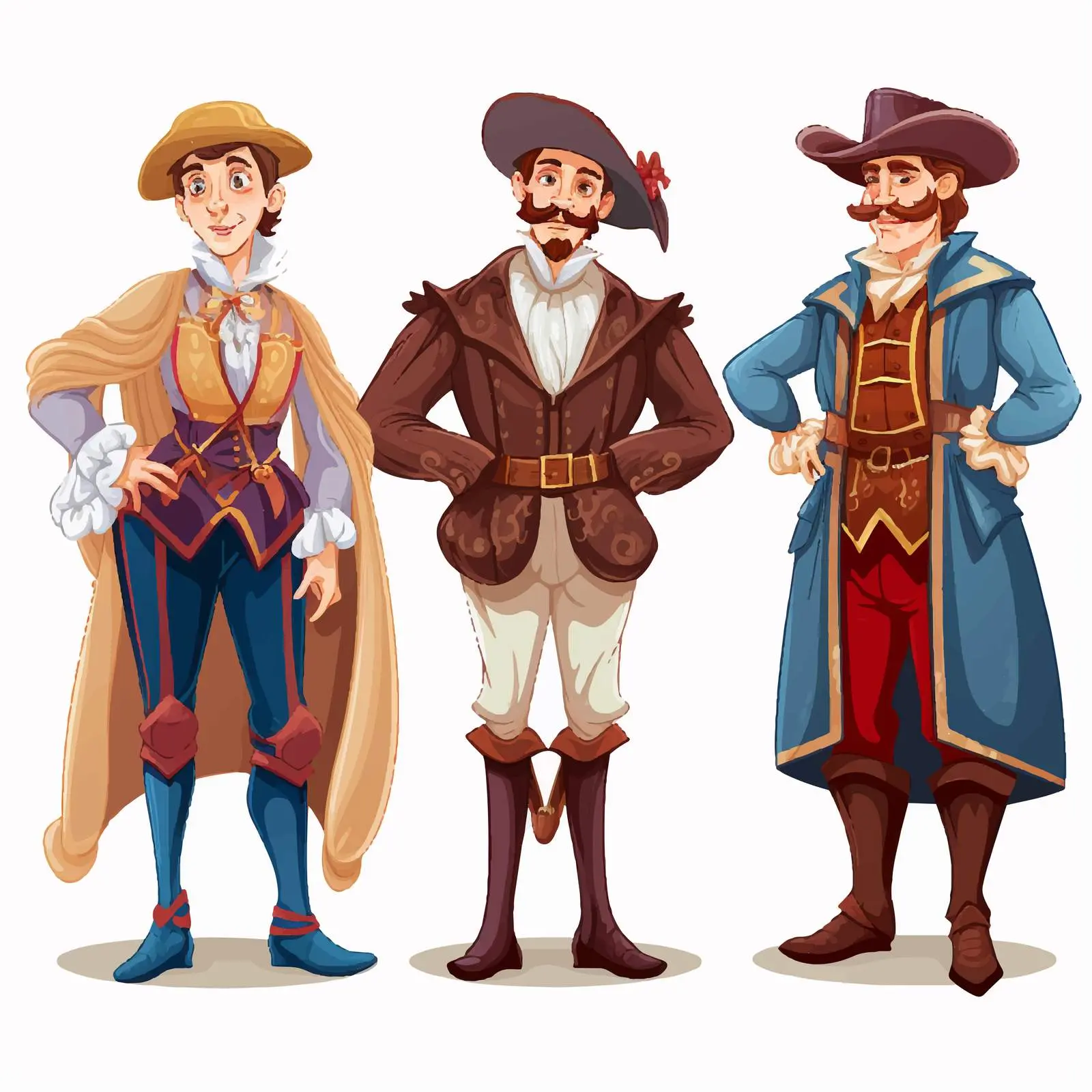Men in Various Costumes Cartoon Illustration — free download from Dotvec