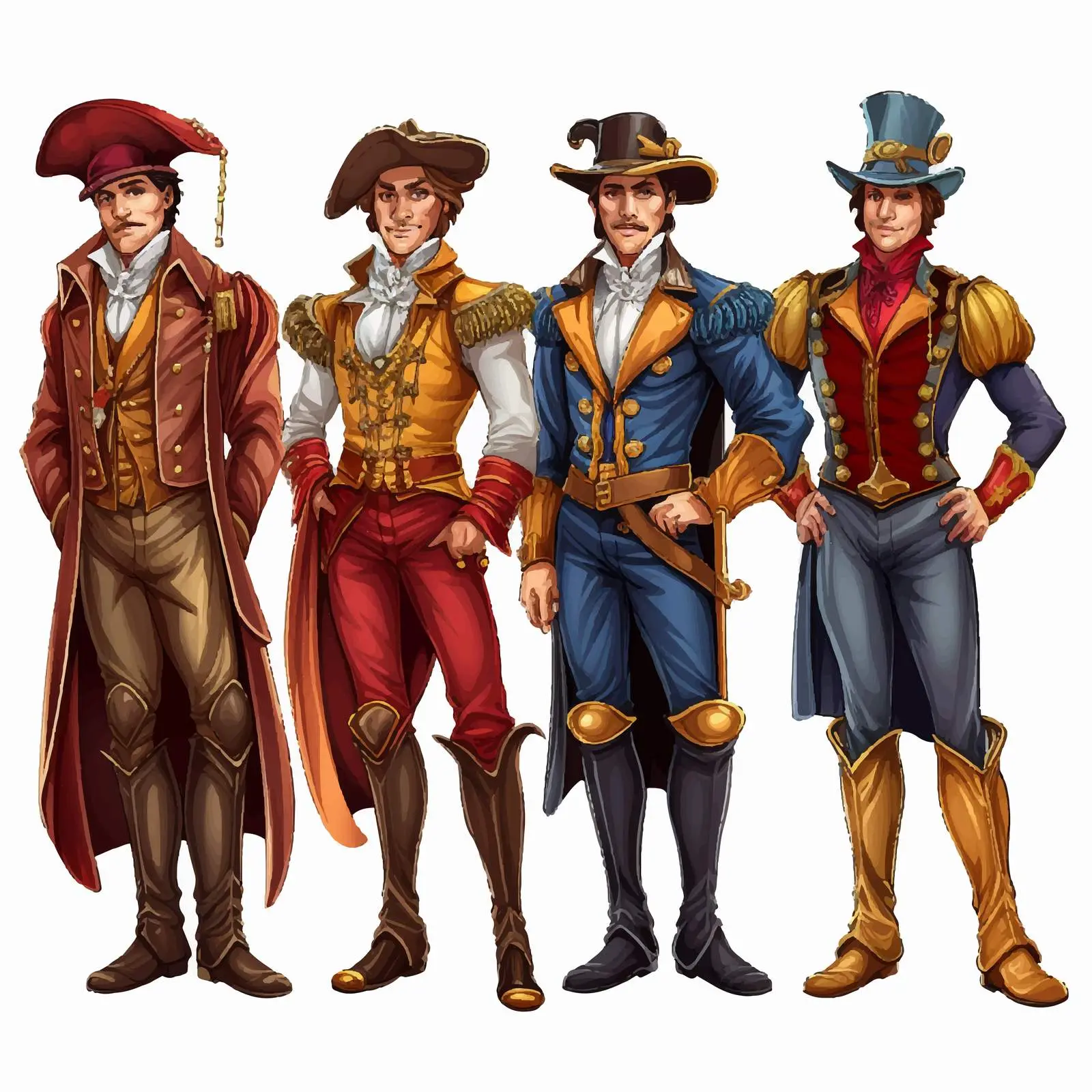 Men in Various Costumes Cartoon Illustration – free customs image from Dotvec