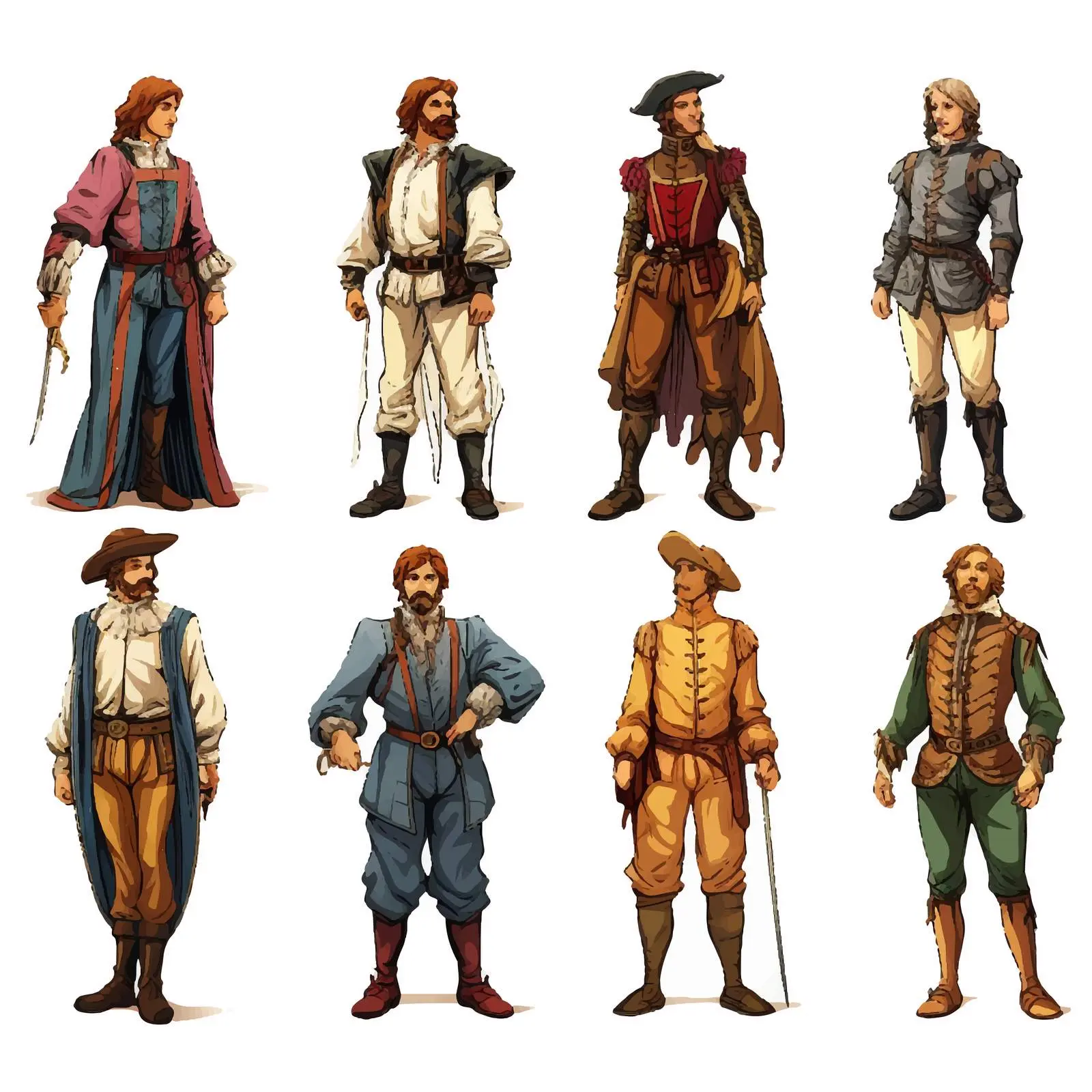 Men in Various Costumes Vector Illustration — free download from Dotvec