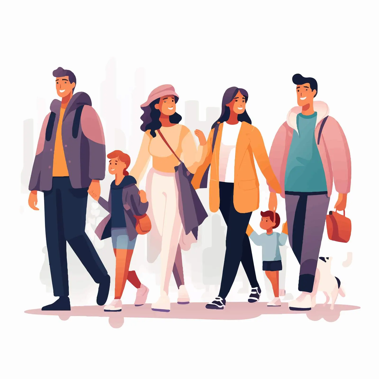 Happy People Walking Outdoors: Men, Women, Kids — free download from Dotvec