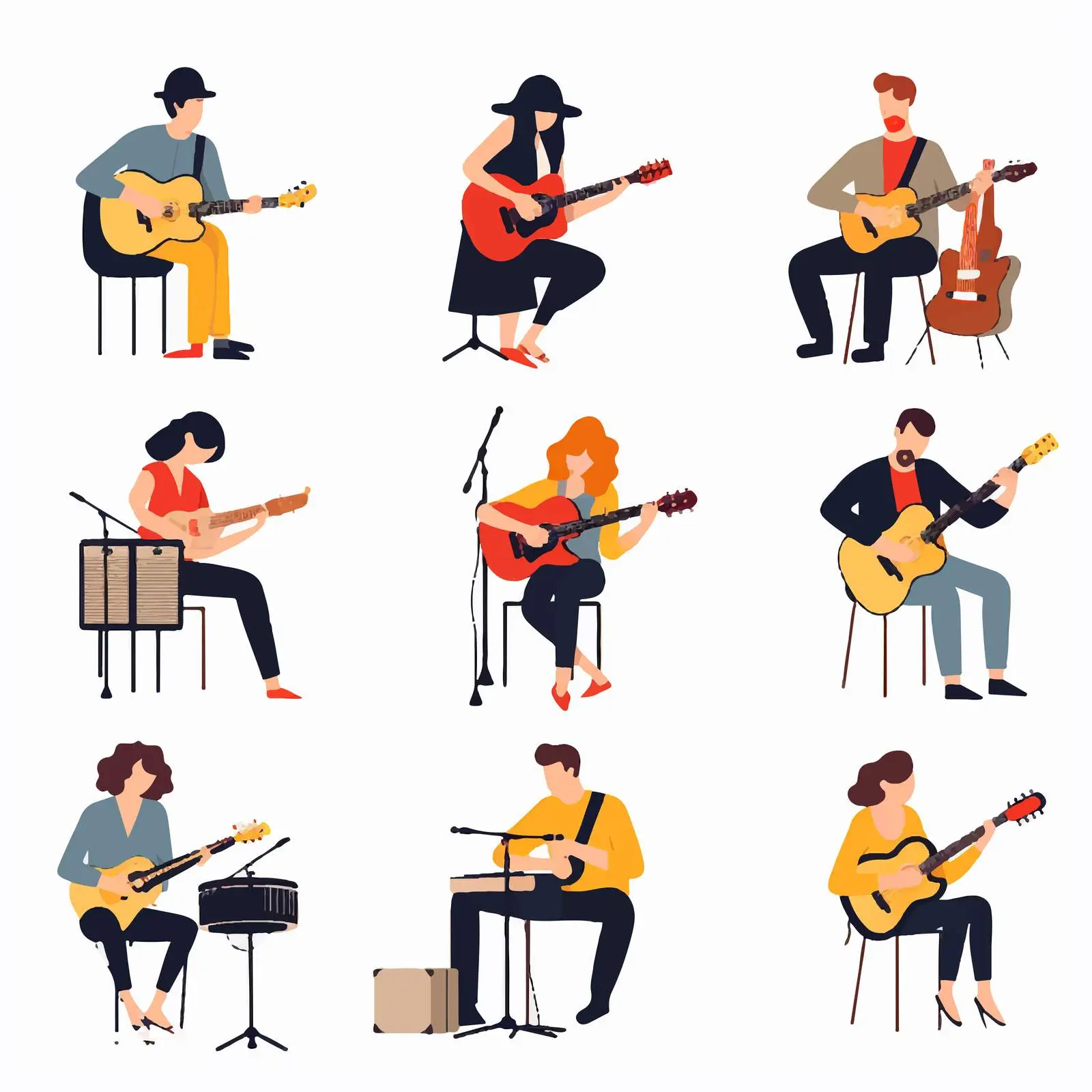 Diverse Guitarists Playing Different String Instruments — free download from Dotvec