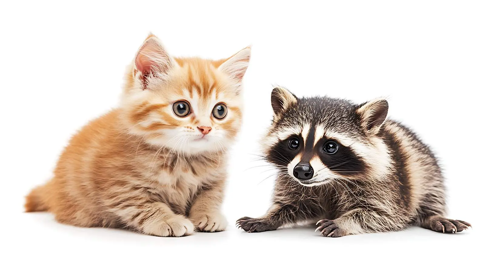 Scottish Fold Cat and Raccoon on White Background – free cutie image from Dotvec