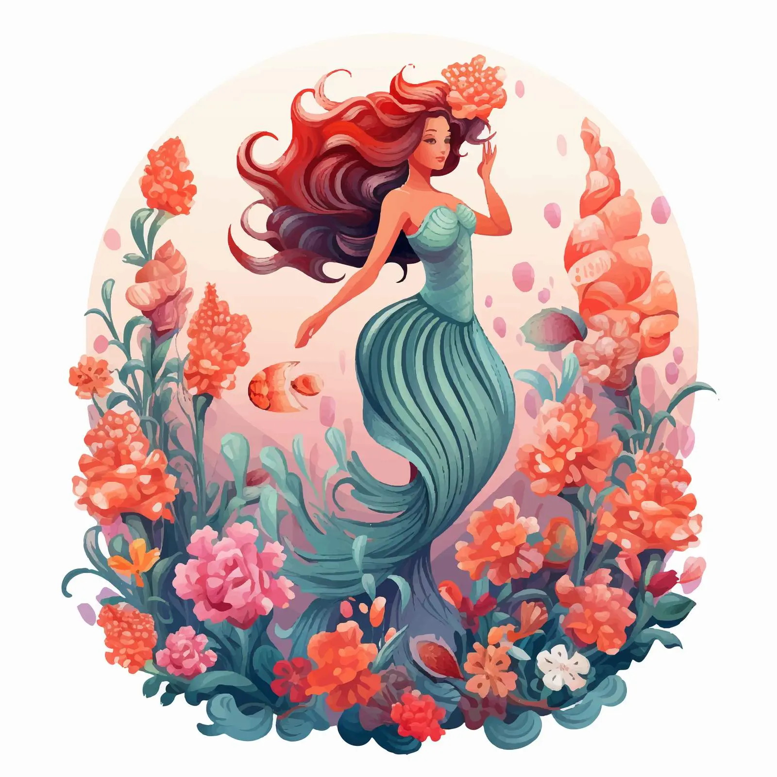 Mermaid in Coral Reef Vector Illustration – free ocean scenery image from Dotvec