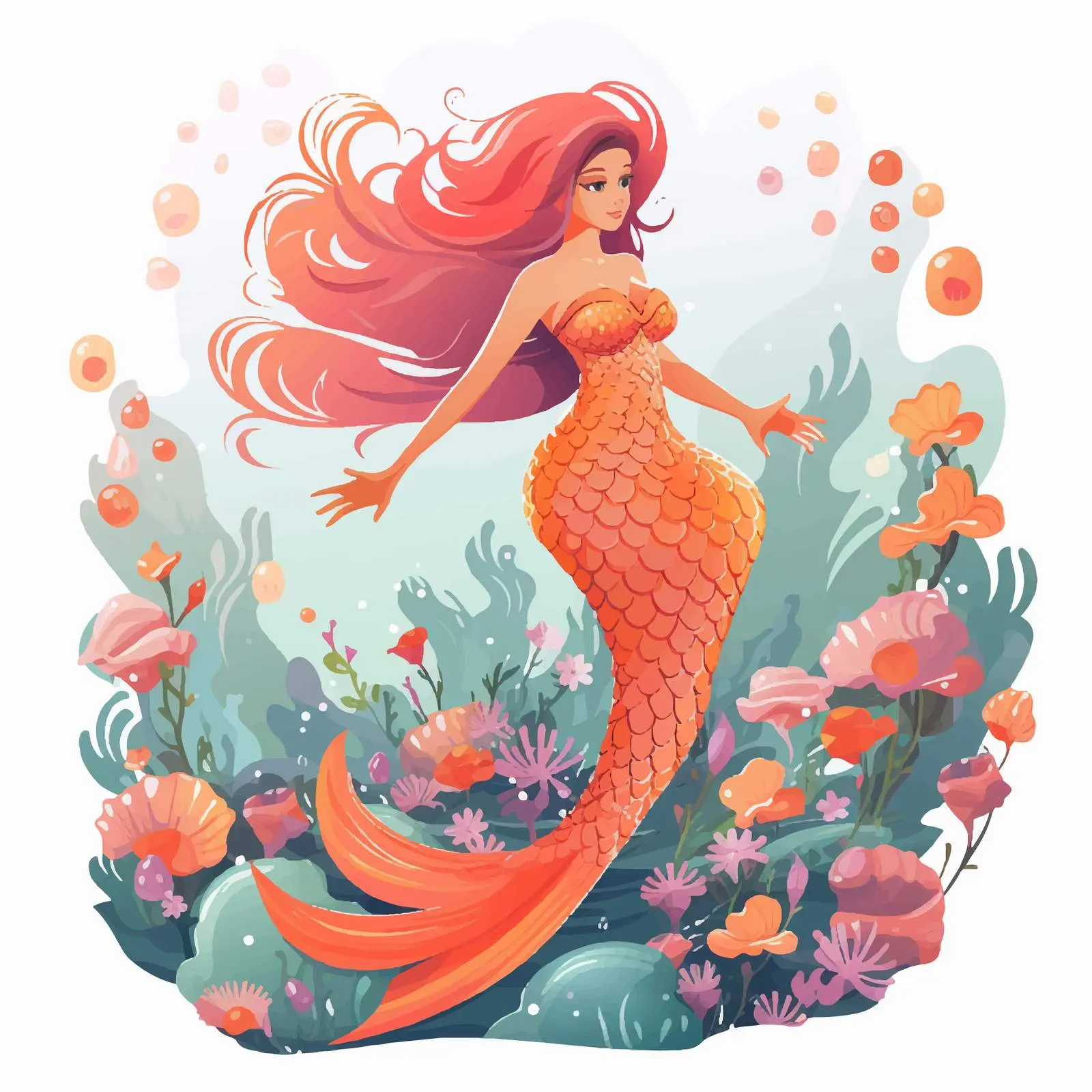 Mermaid Among Vibrant Coral Reef Vectors – free ocean scenery image from Dotvec
