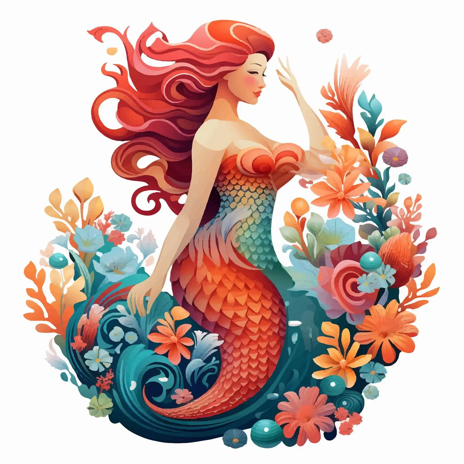 Mermaid in Coral Reef Vector Illustration — free download from Dotvec