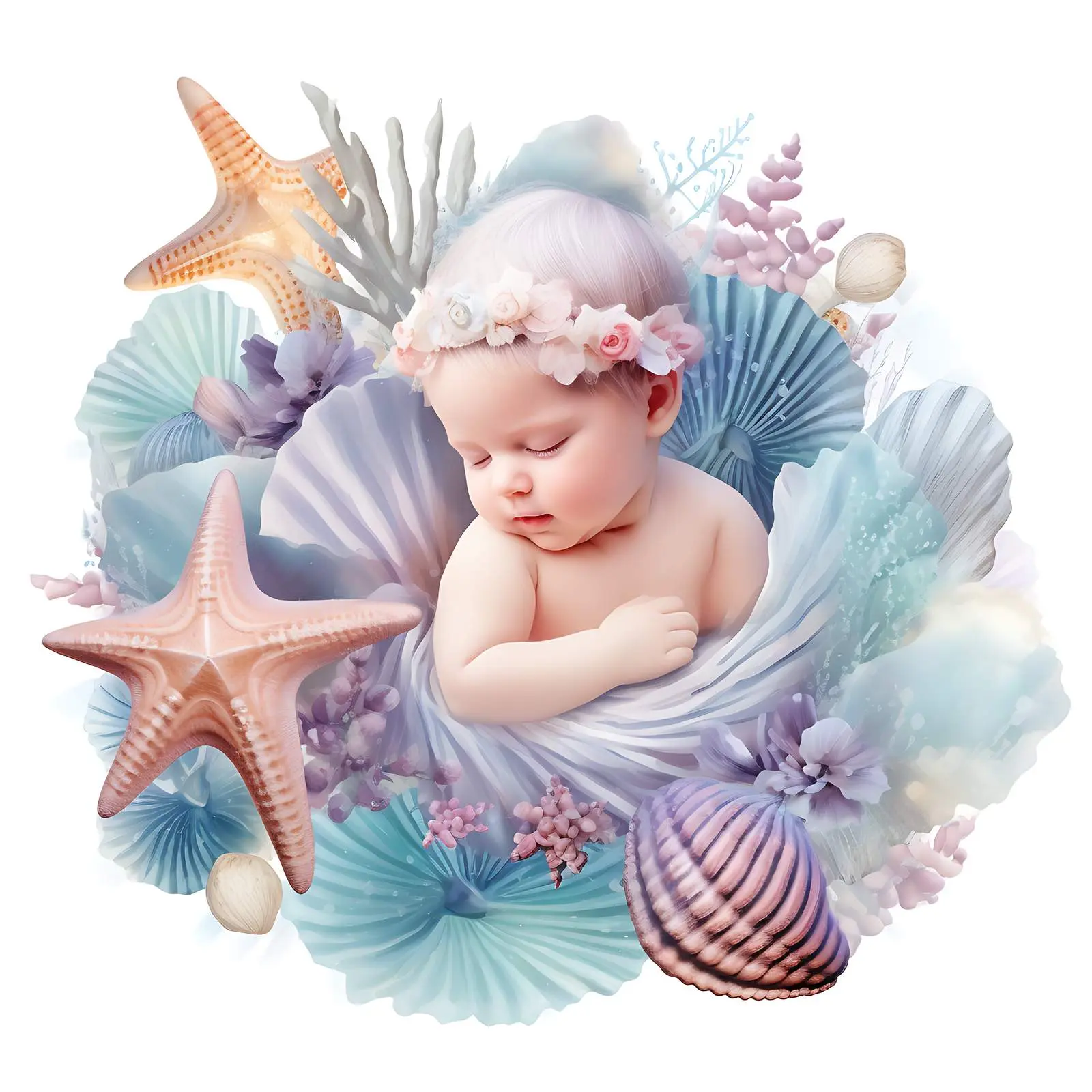 Dreamy Mermaid Newborn Photo Manipulation — free download from Dotvec