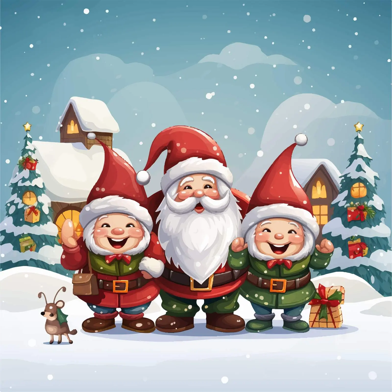 Merry Christmas Banner with Santa and Elves — free download from Dotvec