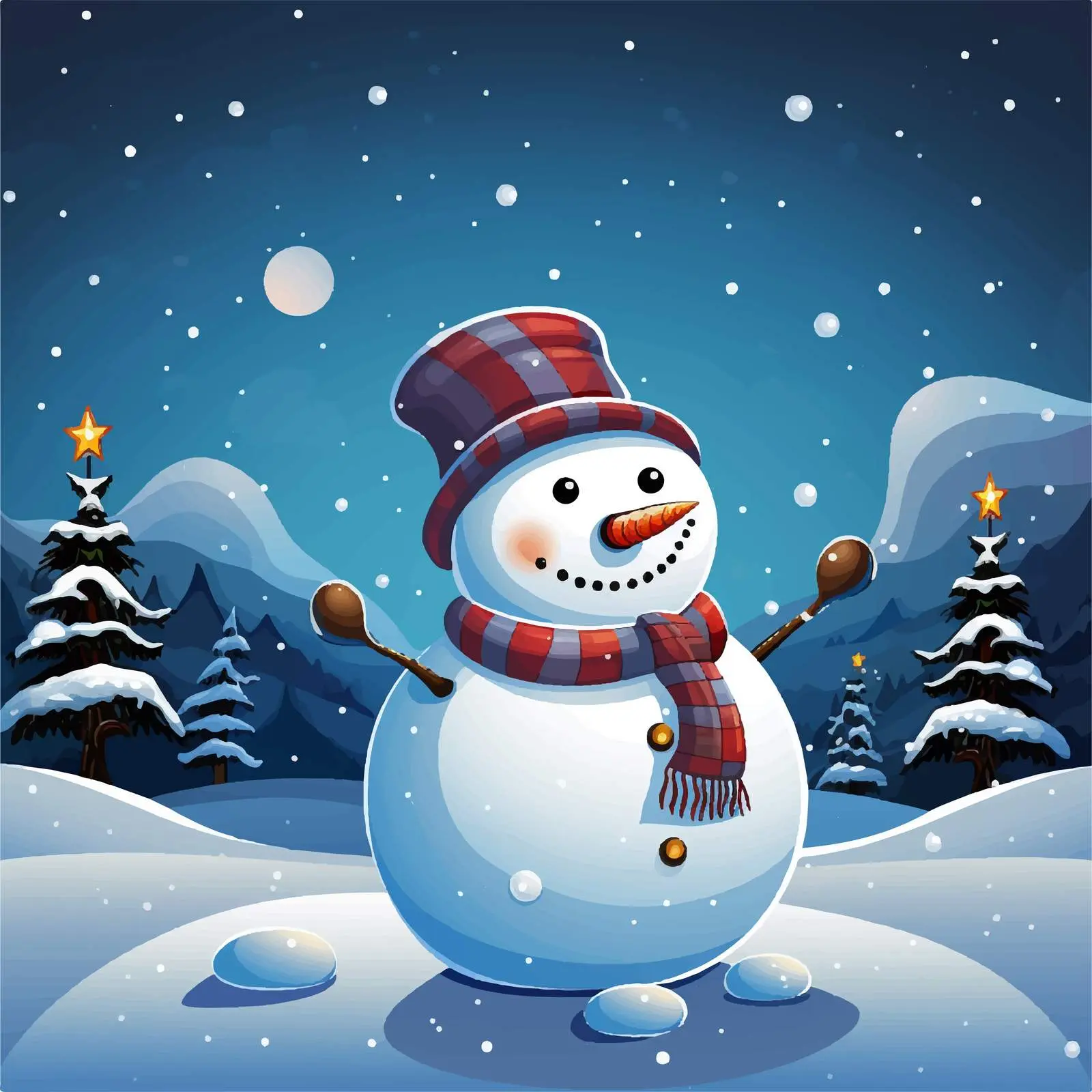 Cheerful Christmas Poster with Snowman and Snowy Night — free download from Dotvec